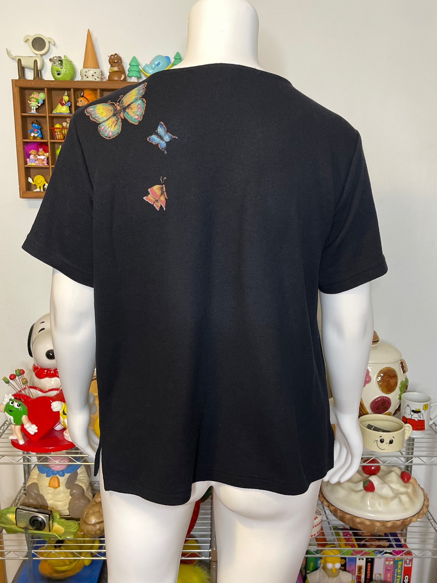 Vintage 90s Plus Size Painted Butterfly Ribbed Top Sz 1X