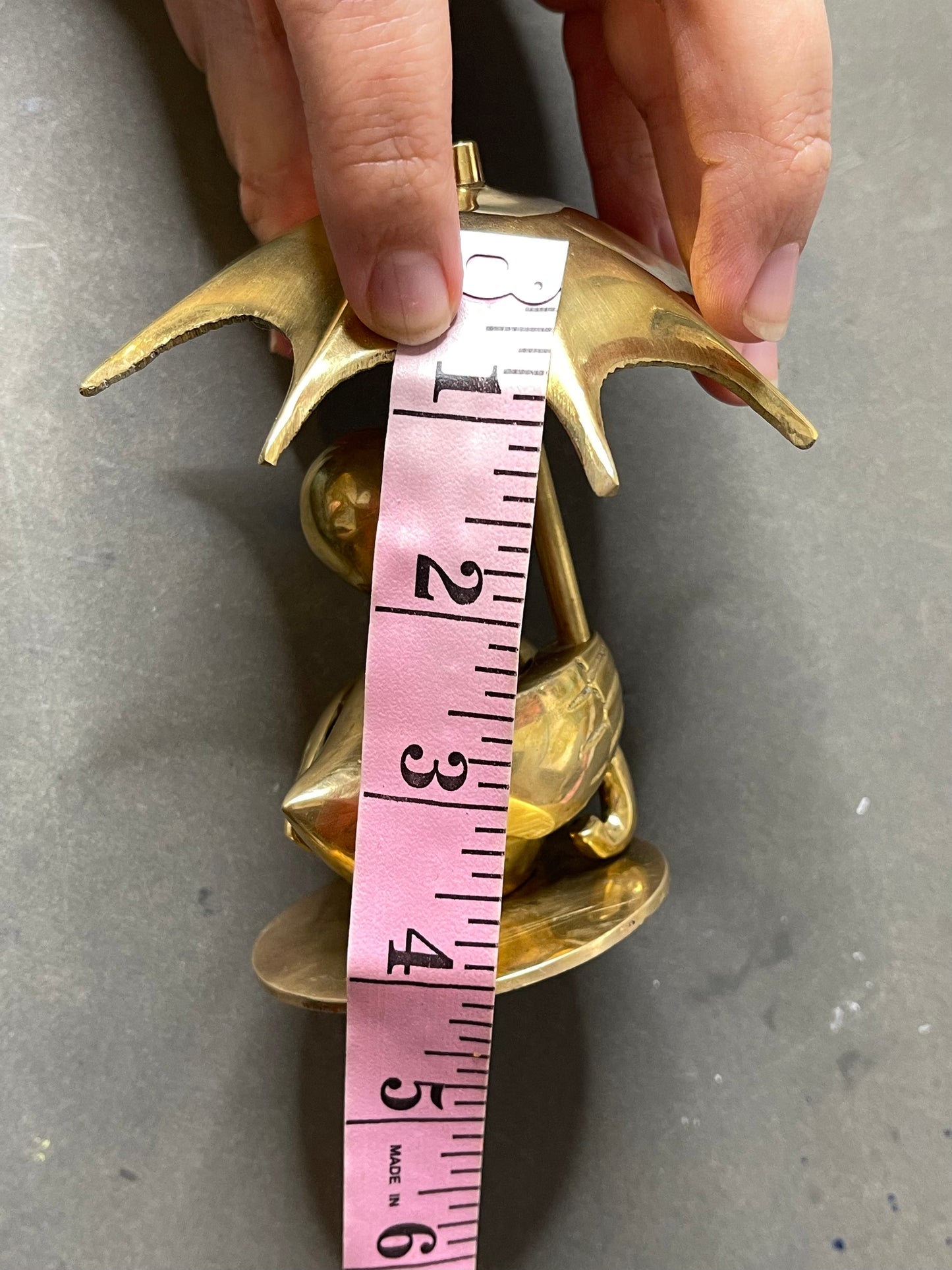 Vintage Solid Brass Duck Holding Umbrella Figurine (B)
