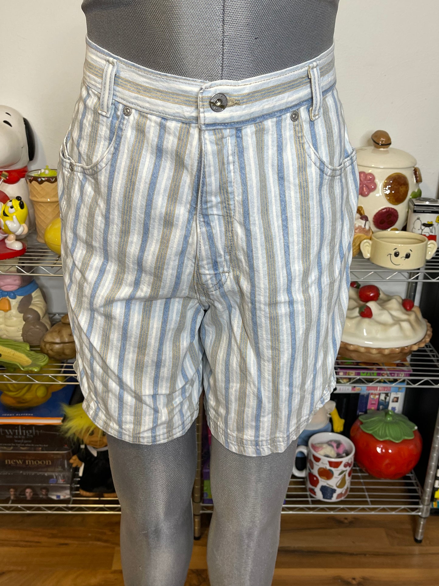 Vintage LA Blues Striped High Waisted Shorts Sz 14 30in