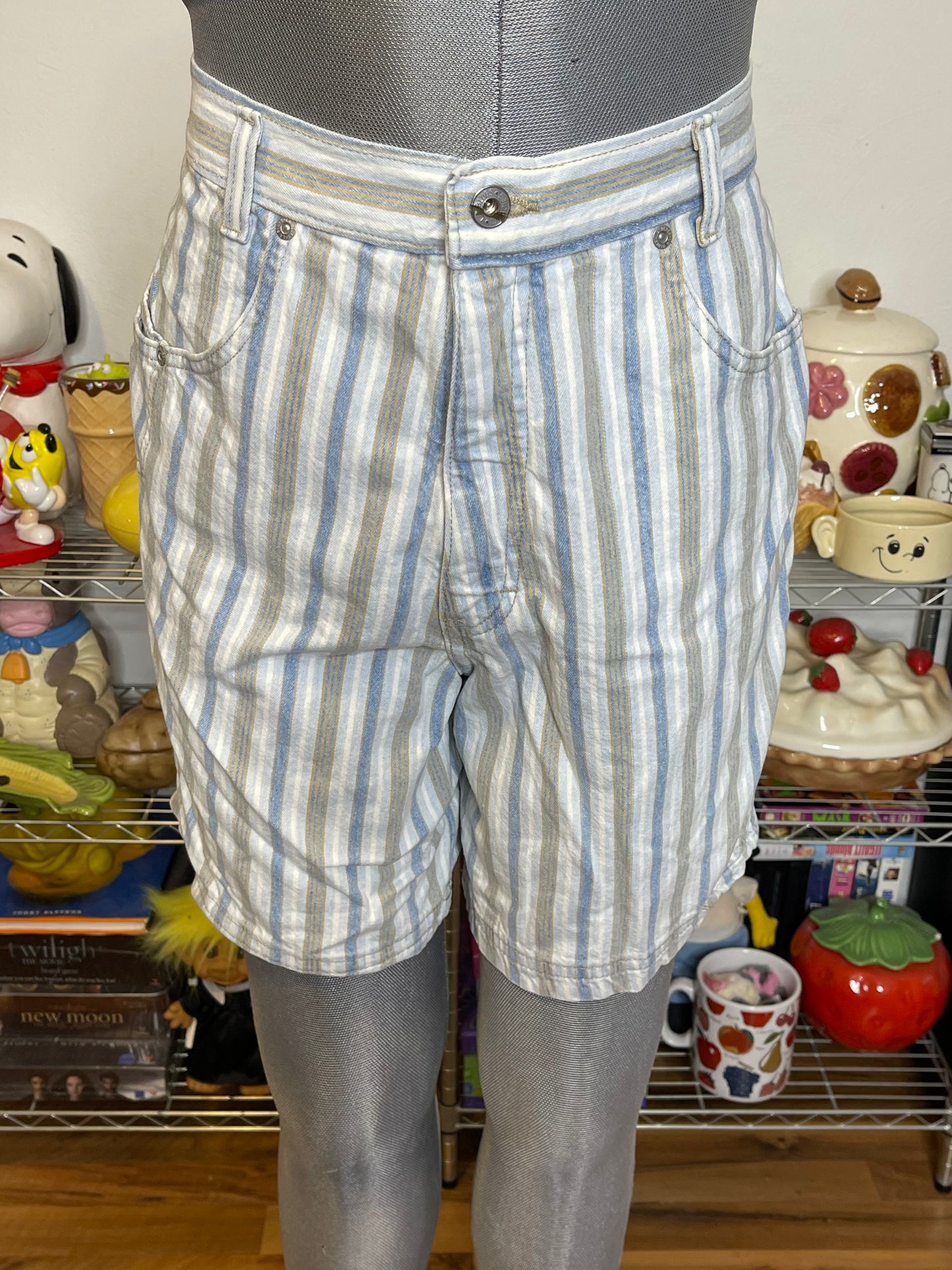 Vintage LA Blues Striped High Waisted Shorts Sz 14 30in