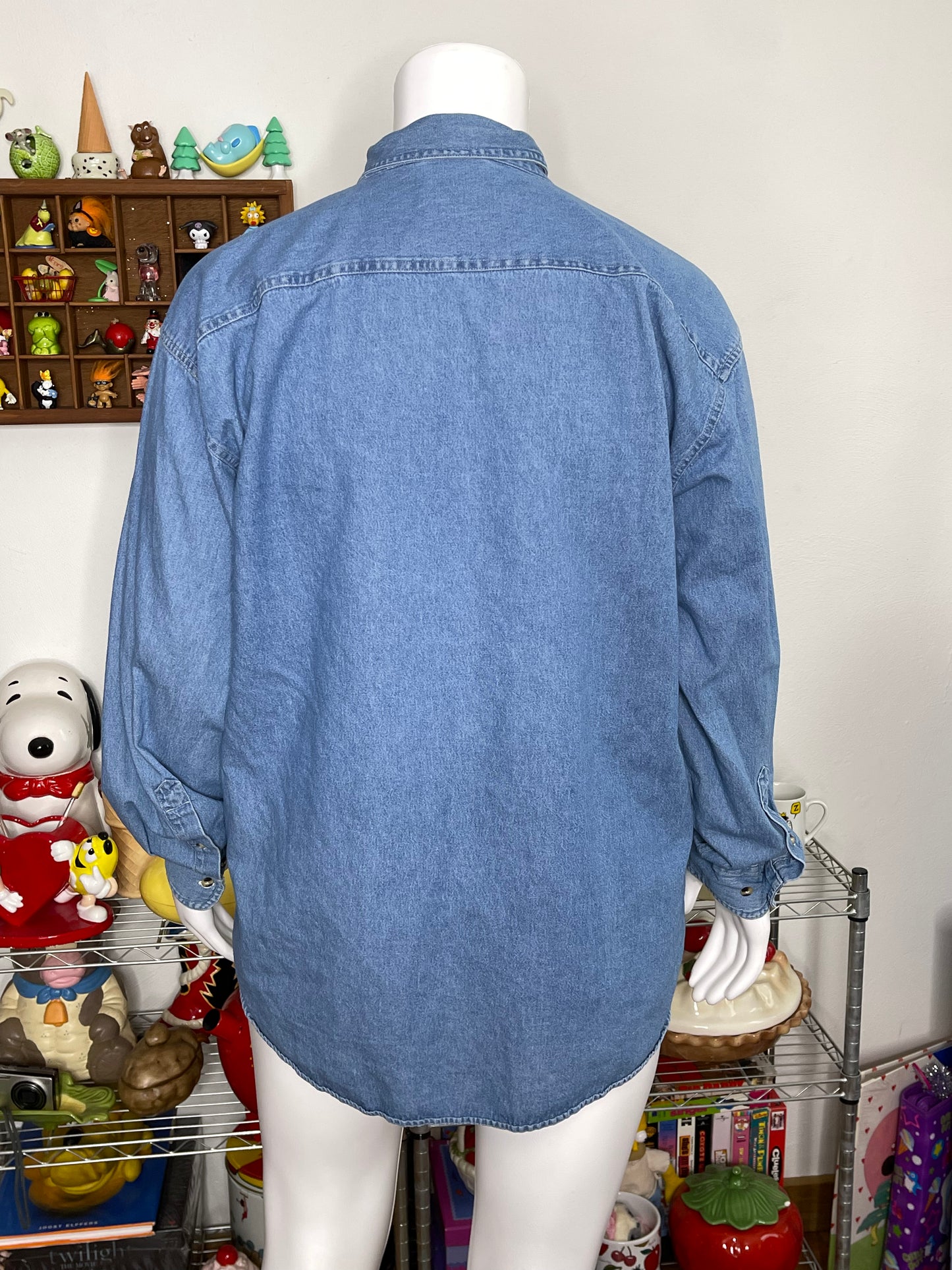 Vintage 90s Cat Denim Button Down Sz XL