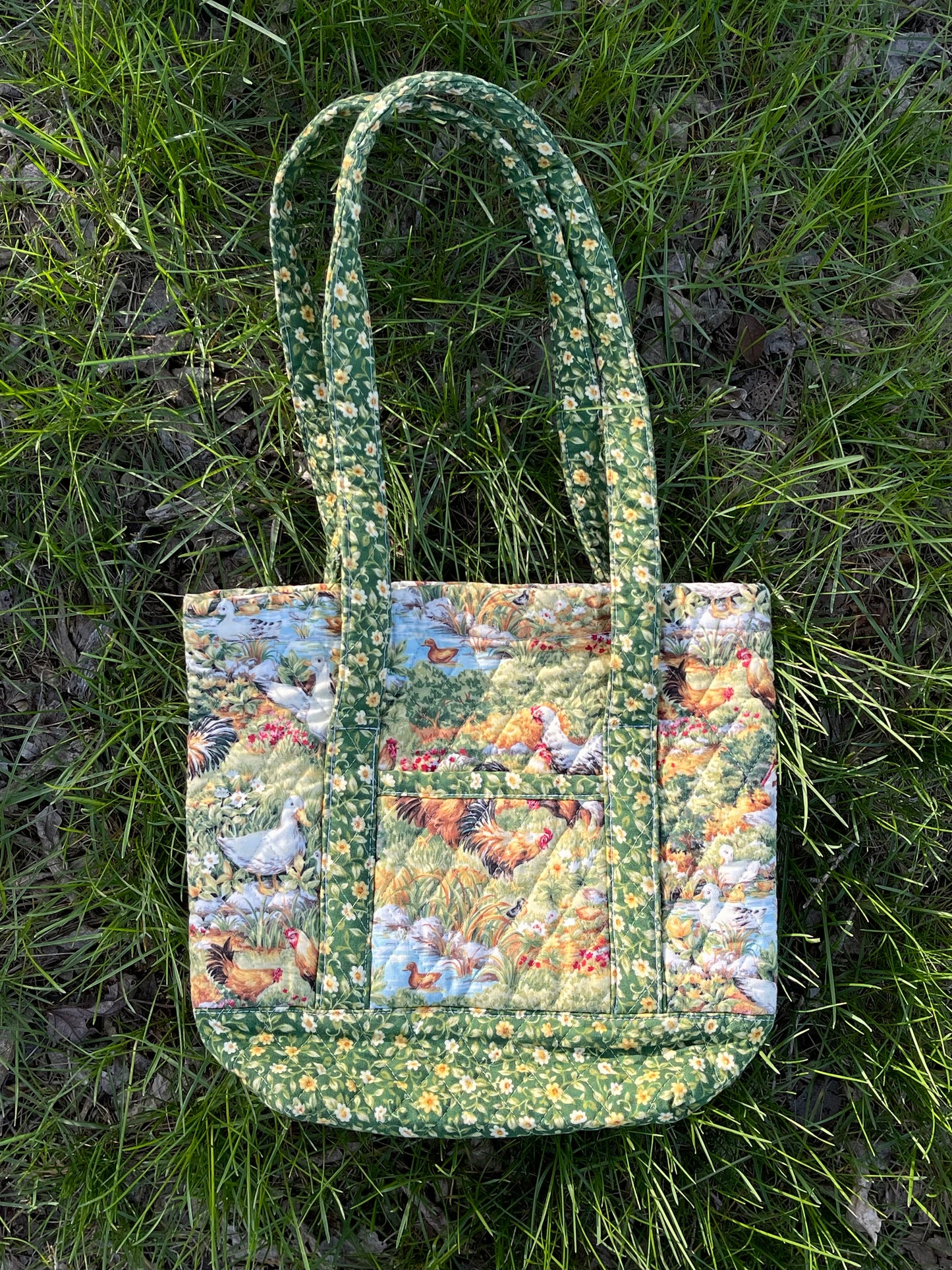 Handmade Quilted Chicken Floral Farm Shoulder Bag