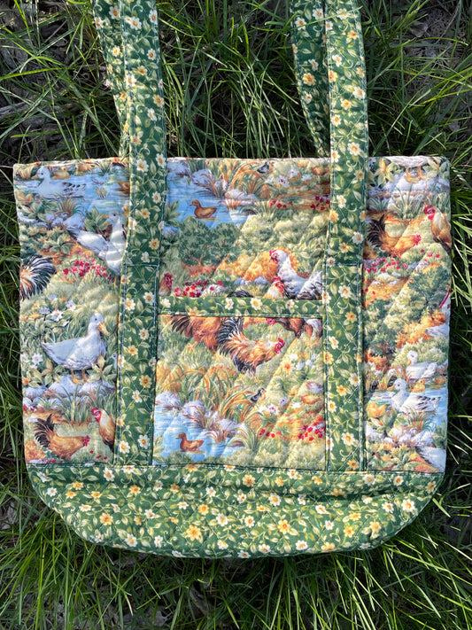 Handmade Quilted Chicken Floral Farm Shoulder Bag