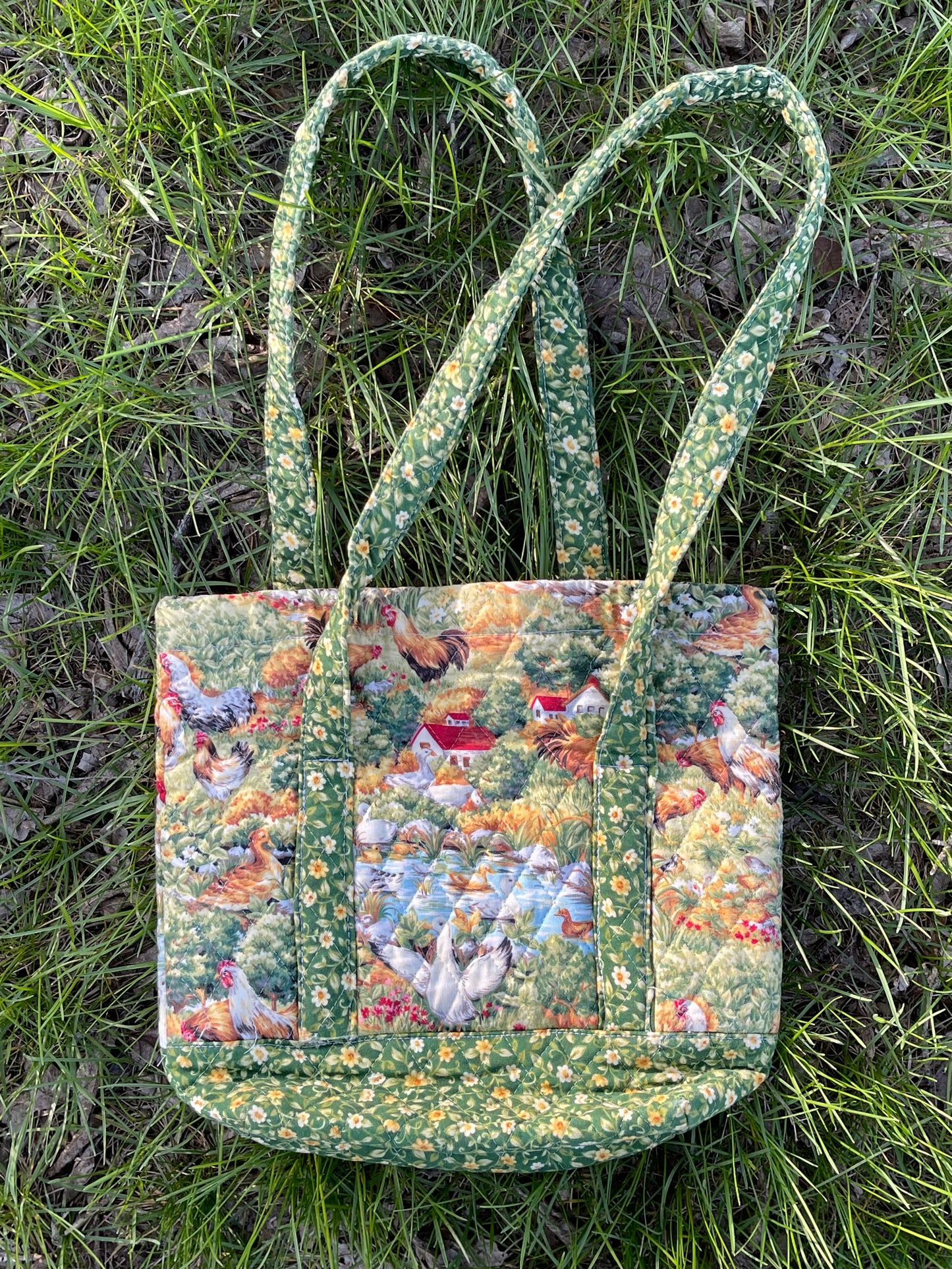 Handmade Quilted Chicken Floral Farm Shoulder Bag