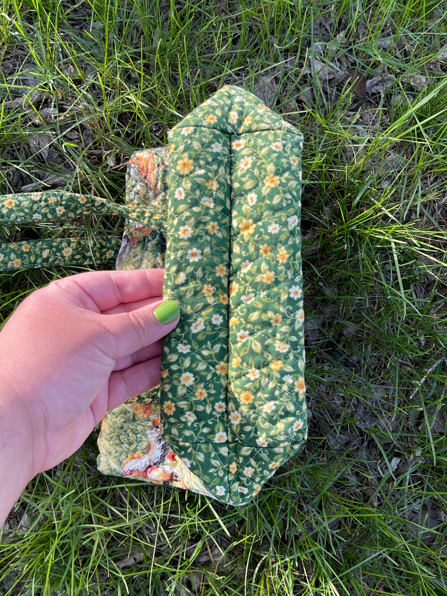 Handmade Quilted Chicken Floral Farm Shoulder Bag