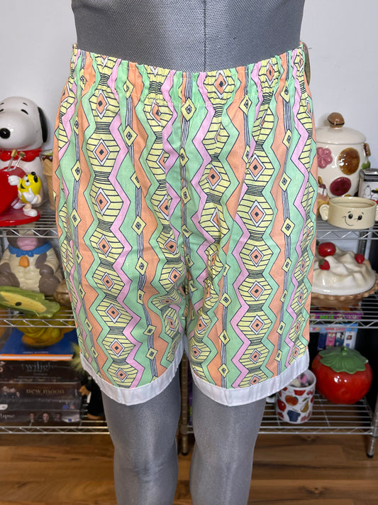 Vintage Deadstock Geometric Pastel Print Boxer Style Shorts Sz M/L