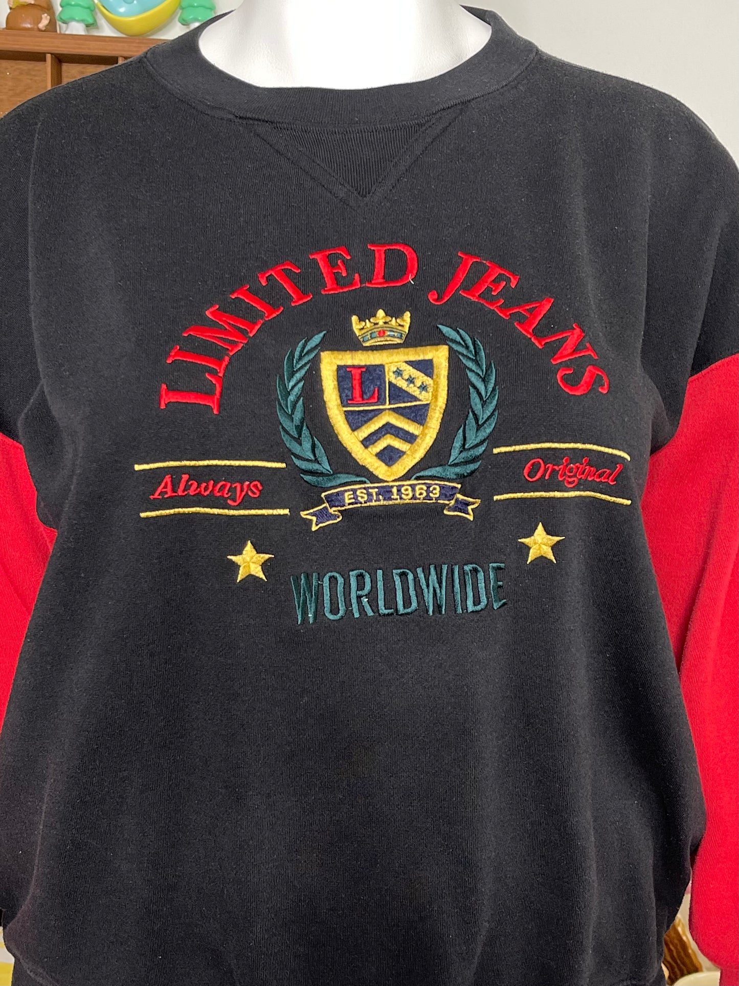 Vintage 90s Limited Jeans Embroidered Crewneck Sweater Sz XL