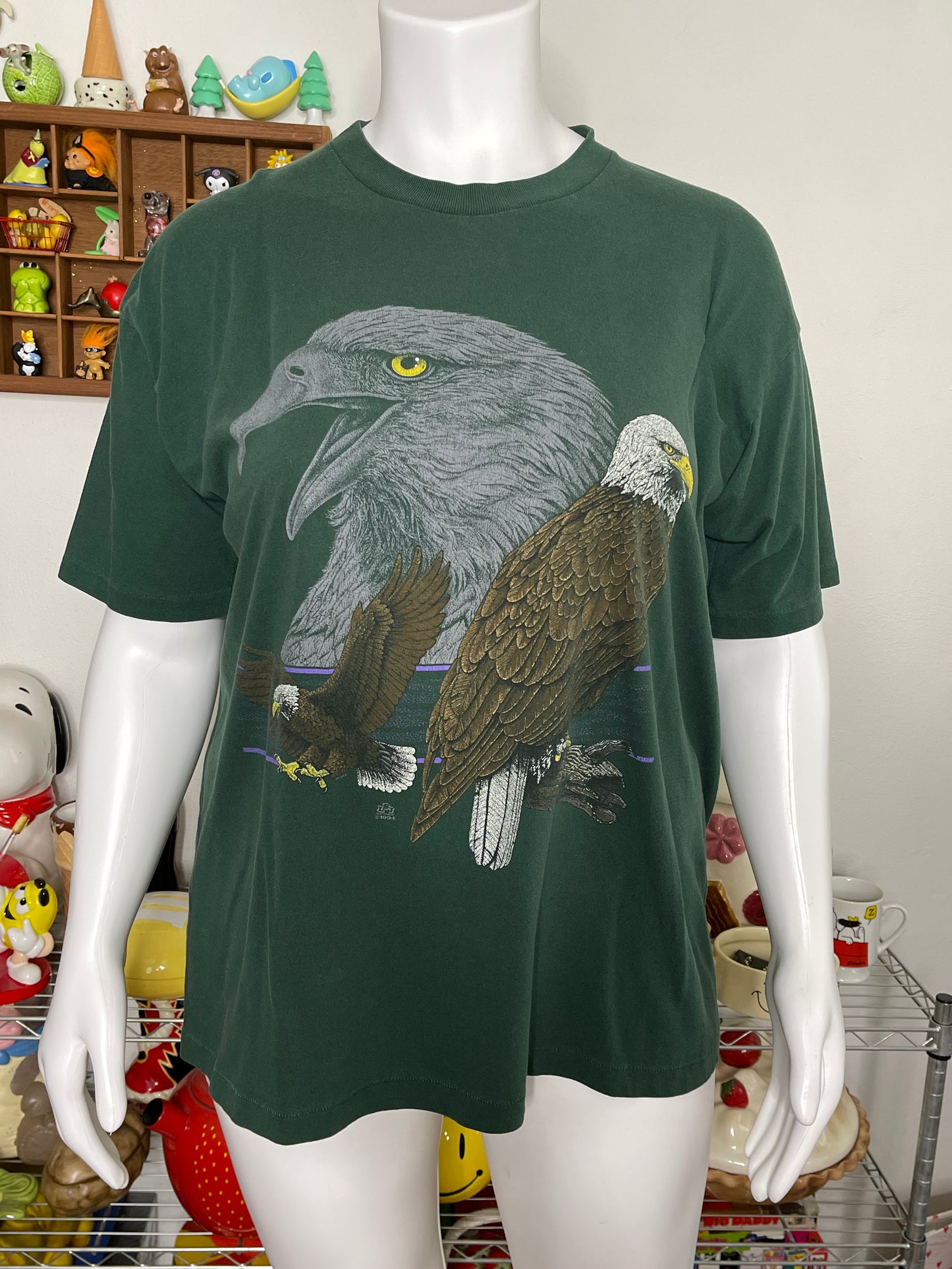 Vintage 90s Green Eagle Graphic Tee Sz XL