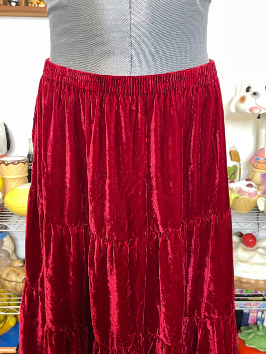 Vintage Red Velvet Tiered Midi Maxi Skirt Sz L
