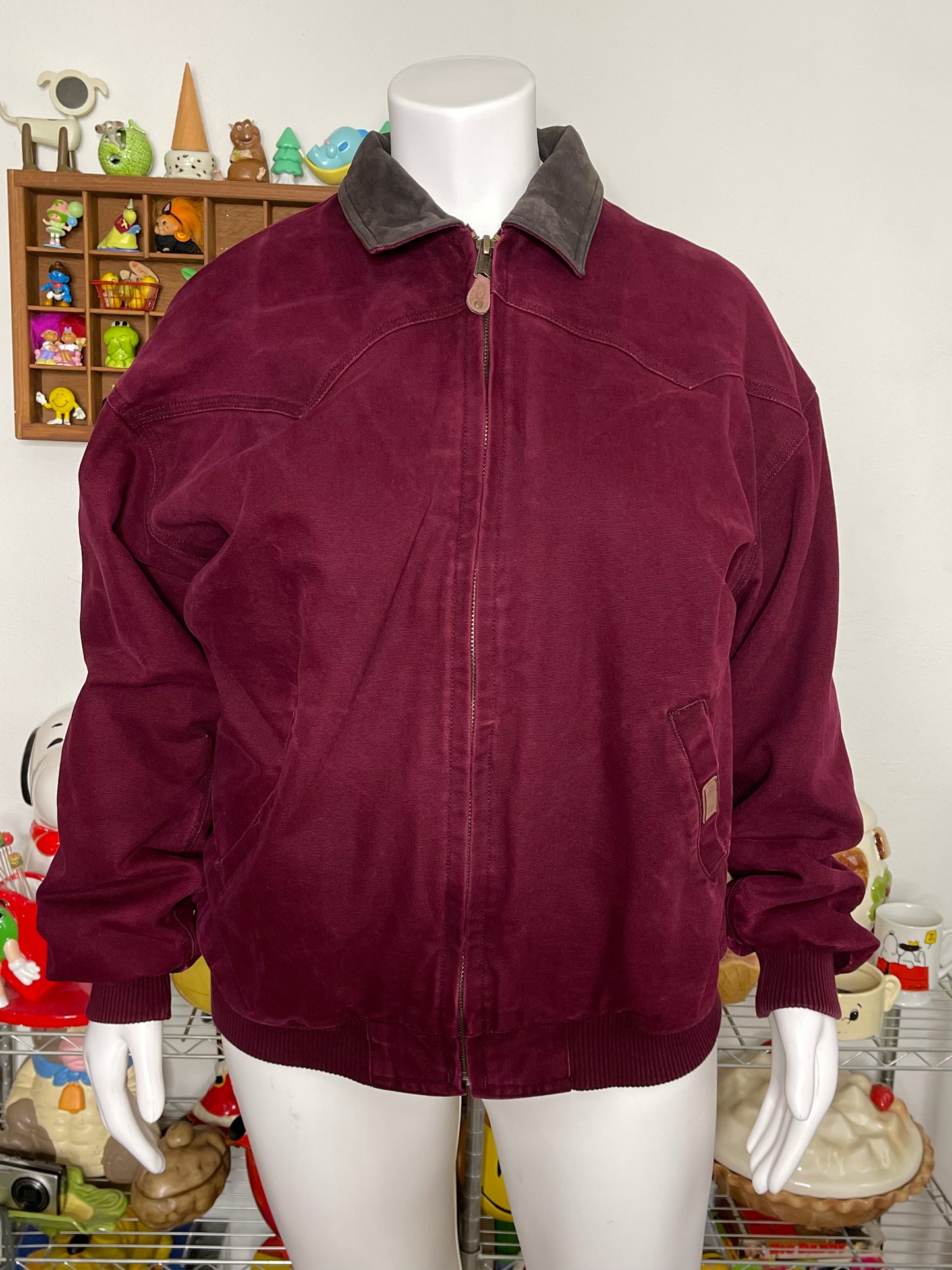 Vintage Berry Burgundy Canvas Work Wear Style Jacket Sz XLT