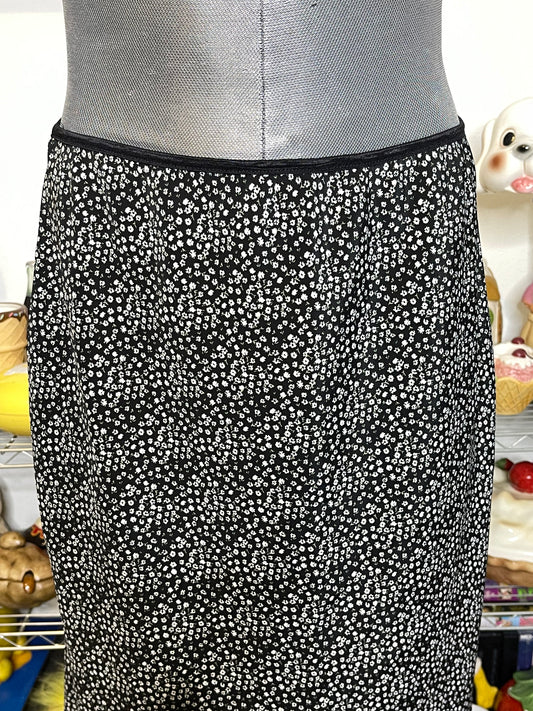 Vintage Black Flower Print Midi Skirt Sz M/L