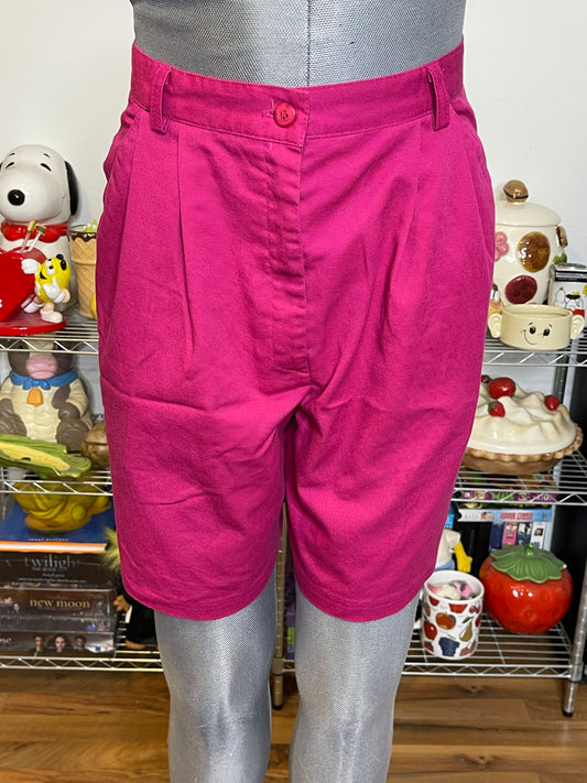 Vintage High Waisted Magenta Pleated Trouser Shorts Sz 27in