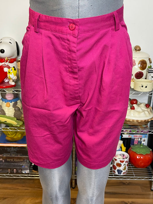 Vintage High Waisted Magenta Pleated Trouser Shorts Sz 27in