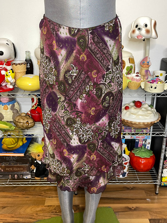 2000s Purple Paisley Print Midi Skirt Sz M