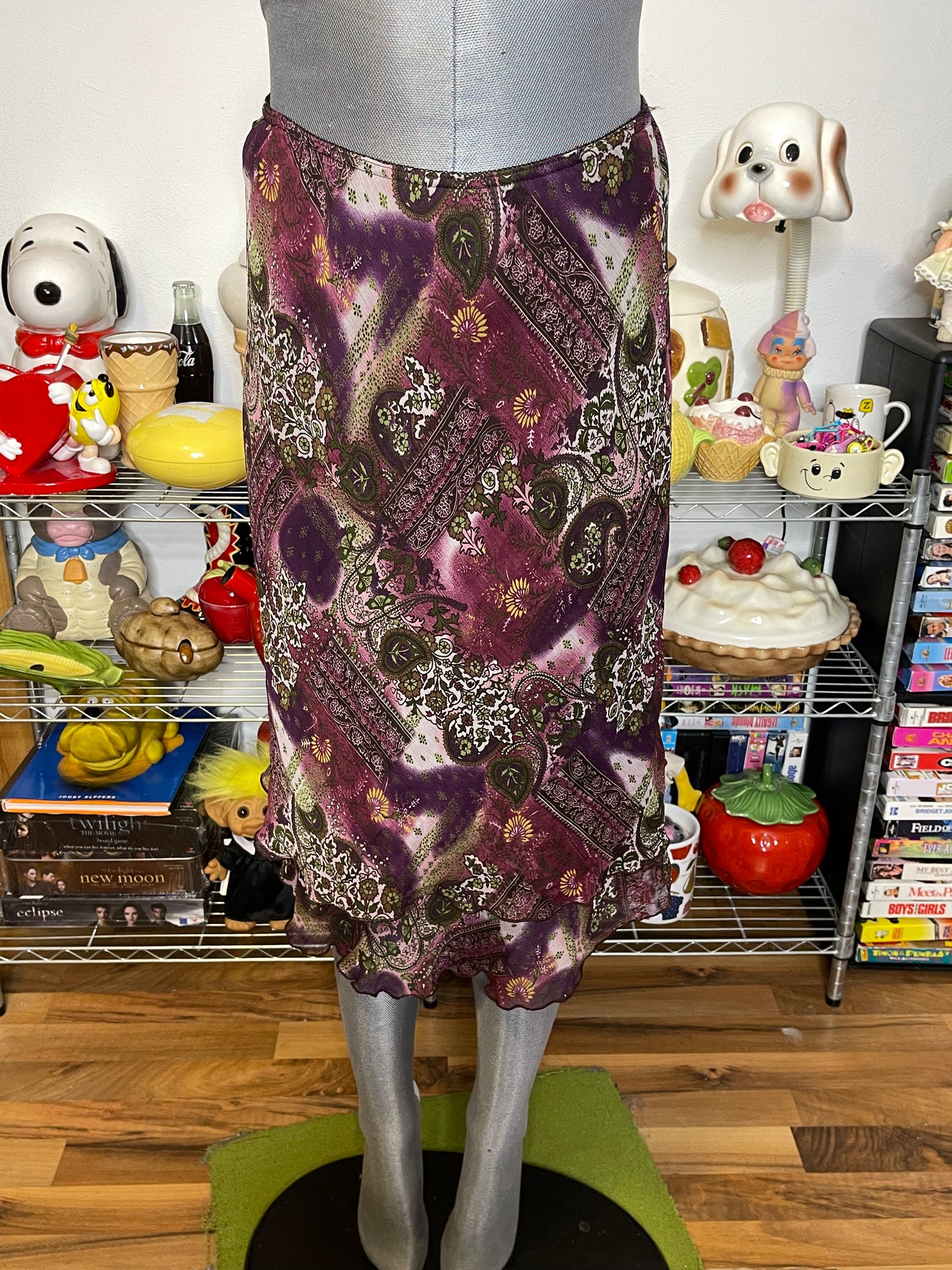 2000s Purple Paisley Print Midi Skirt Sz M