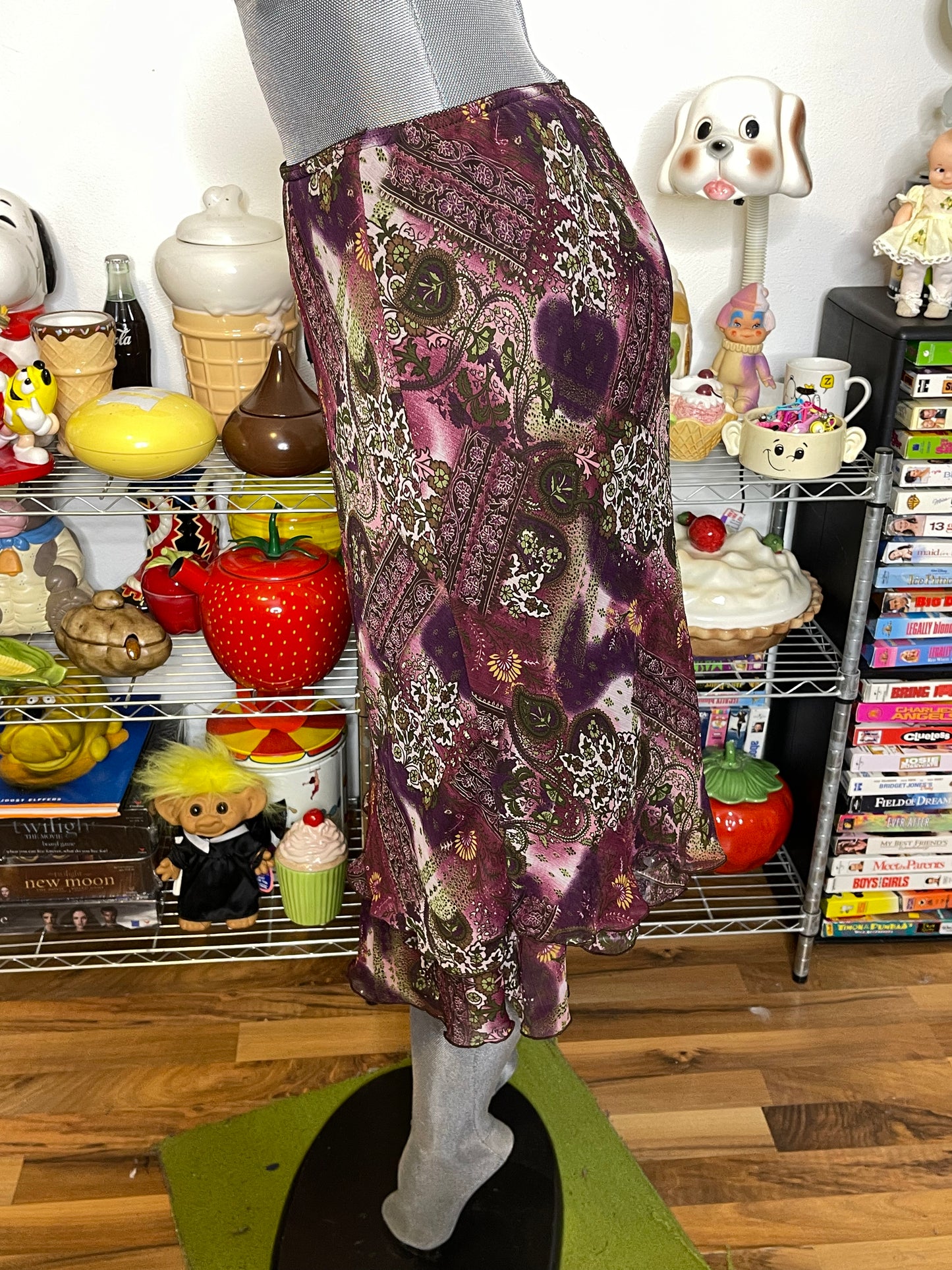 2000s Purple Paisley Print Midi Skirt Sz M