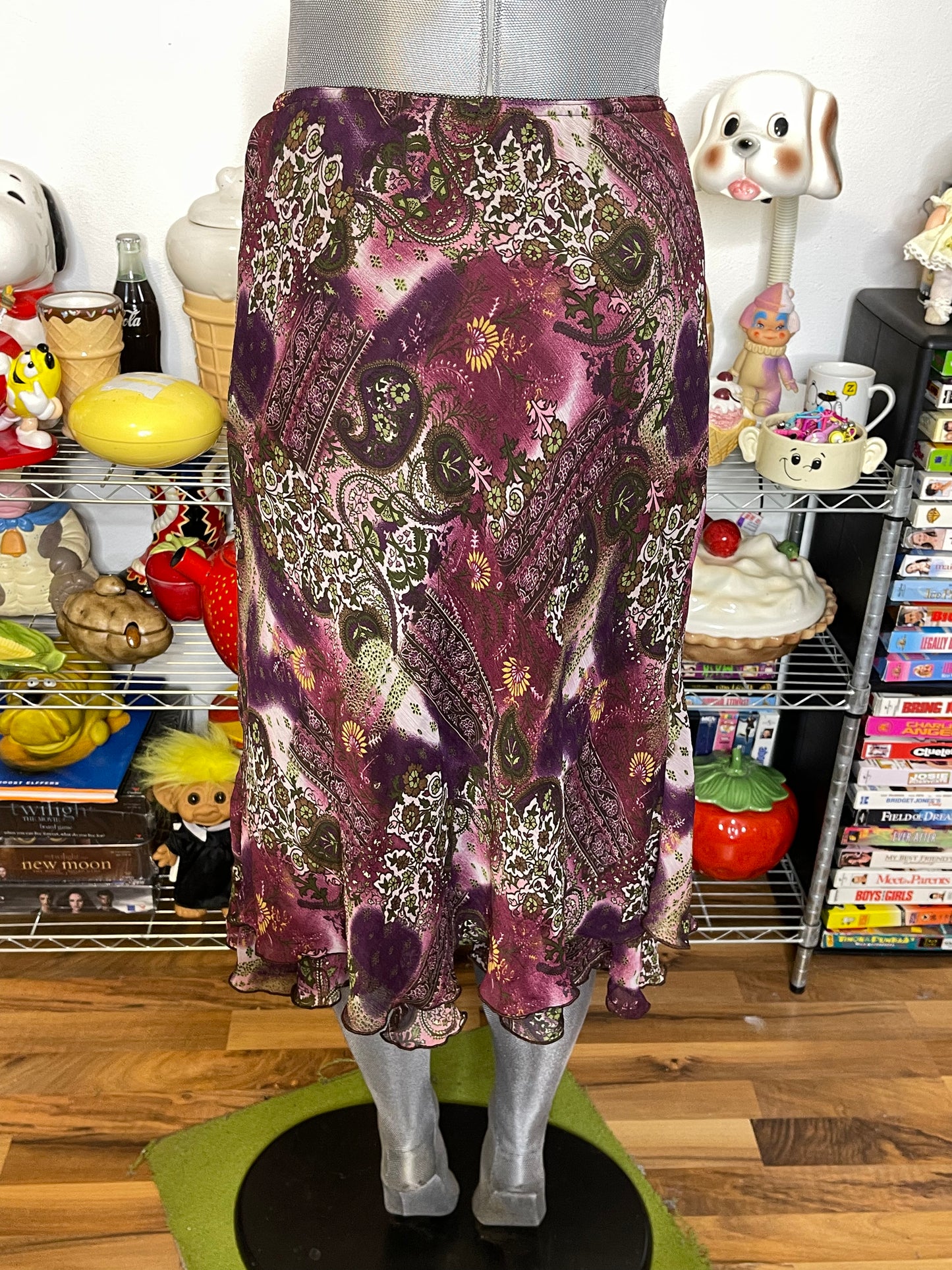 2000s Purple Paisley Print Midi Skirt Sz M