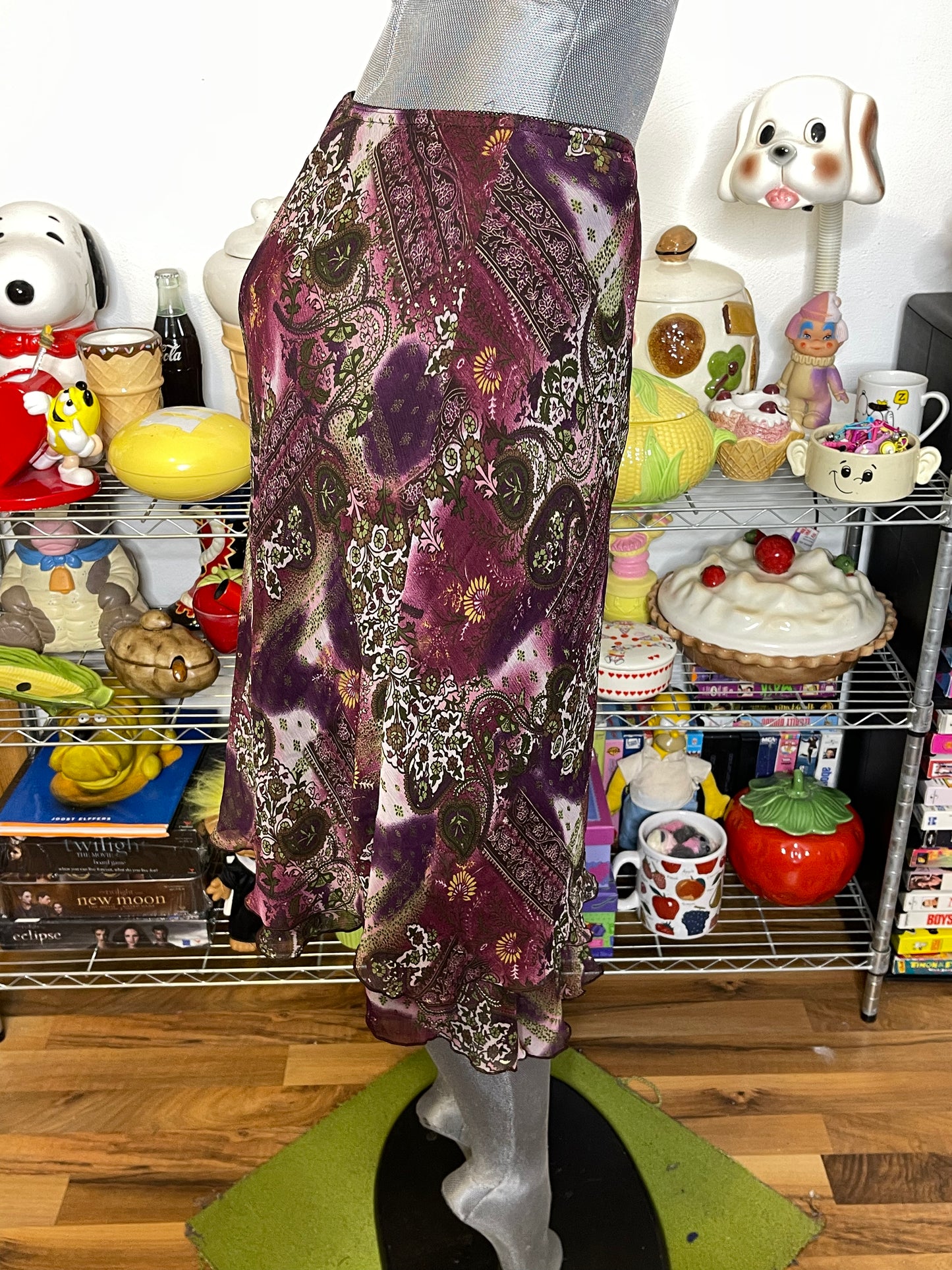 2000s Purple Paisley Print Midi Skirt Sz M
