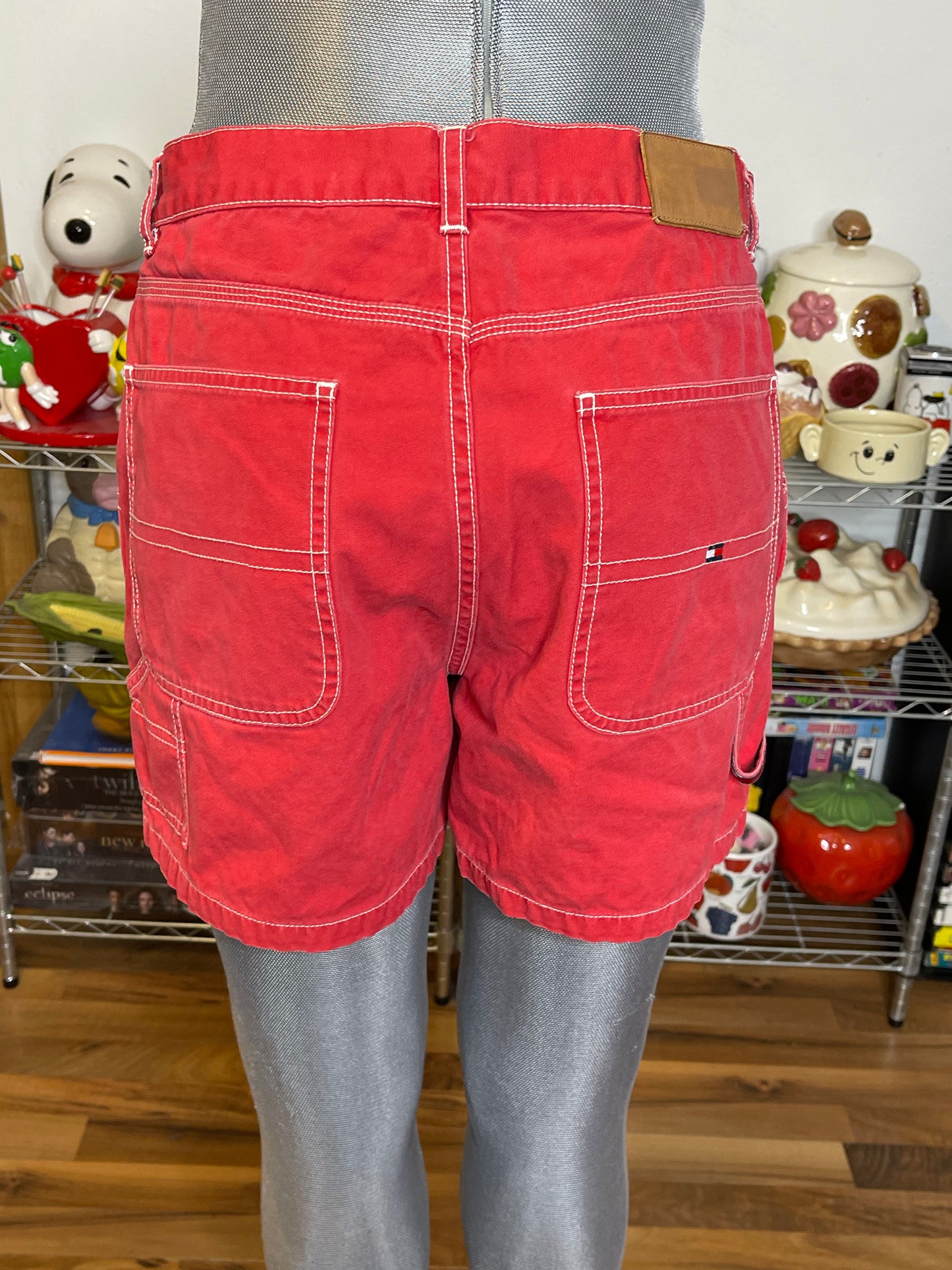 Vintage 2000s Red Tommy Hilfiger Carpenter Shorts Sz 10 30in/31in