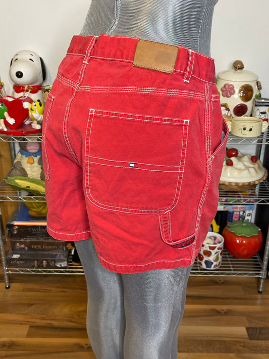 Vintage 2000s Red Tommy Hilfiger Carpenter Shorts Sz 10 30in/31in