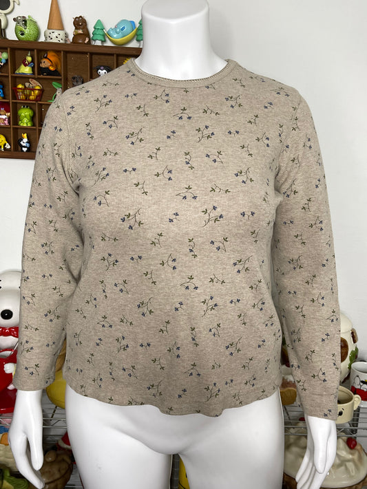2000s Tan Floral Waffle Knit Long Sleeve Sz XL/P