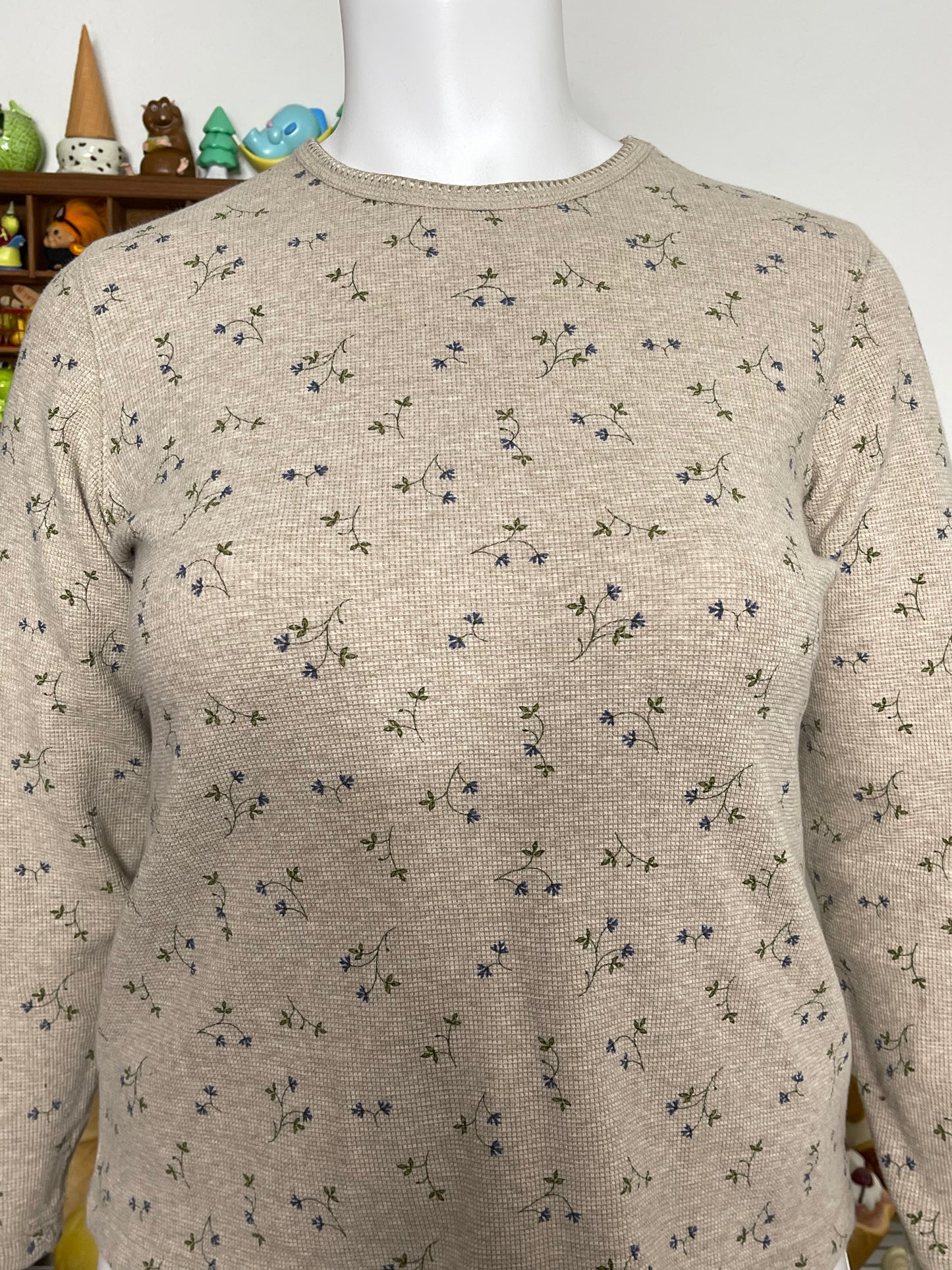 2000s Tan Floral Waffle Knit Long Sleeve Sz XL/P