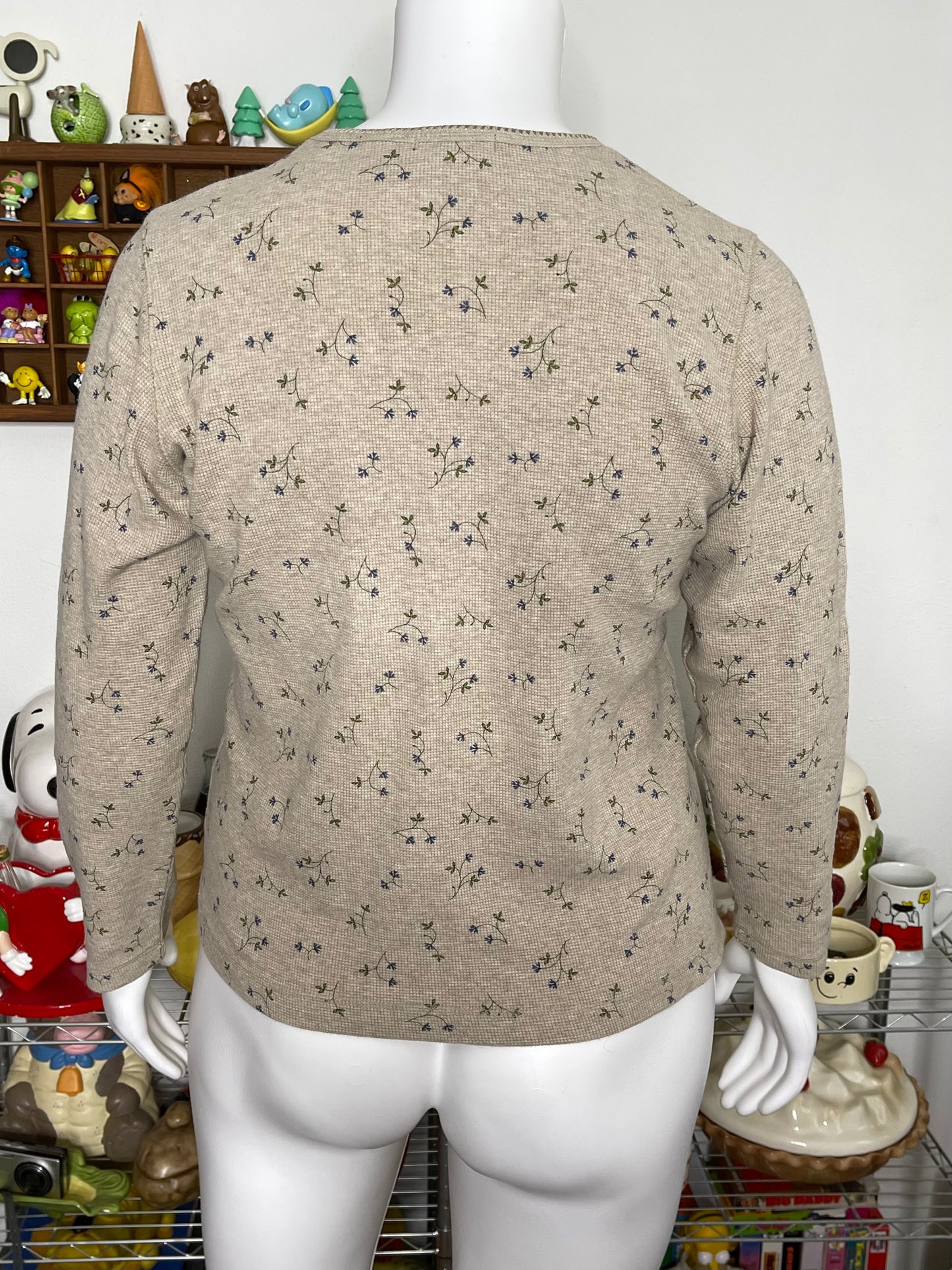 2000s Tan Floral Waffle Knit Long Sleeve Sz XL/P
