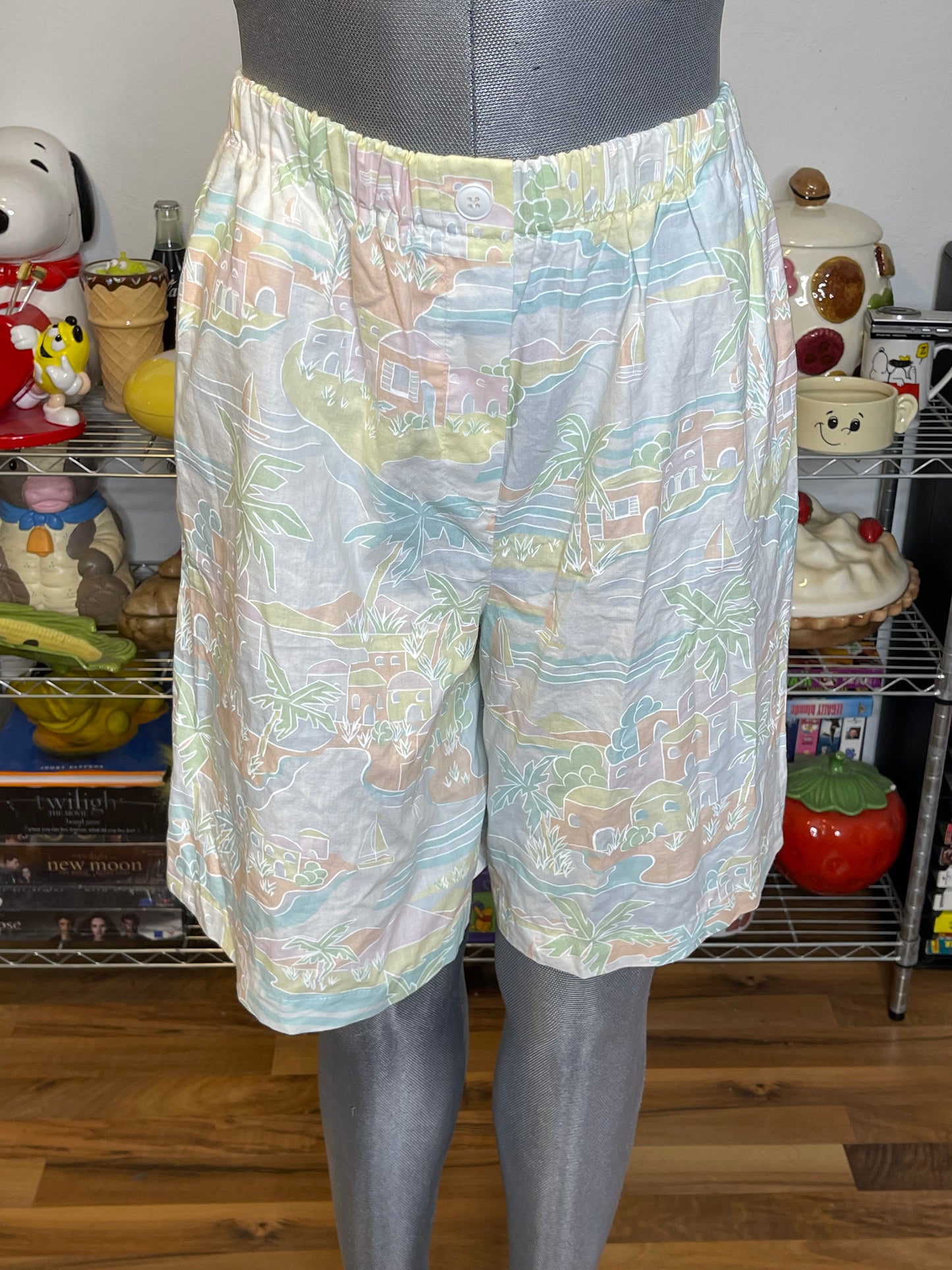 Vintage Pastel Tropical Print Boxer Style Shorts Sz M/L