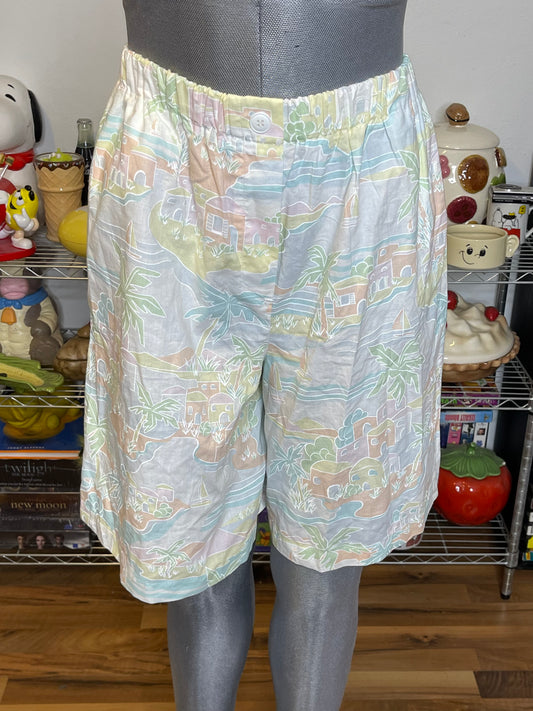 Vintage Pastel Tropical Print Boxer Style Shorts Sz M/L