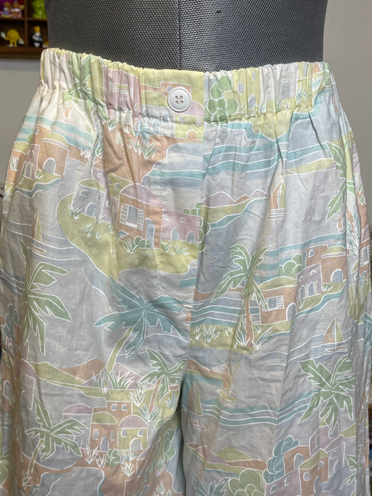 Vintage Pastel Tropical Print Boxer Style Shorts Sz M/L
