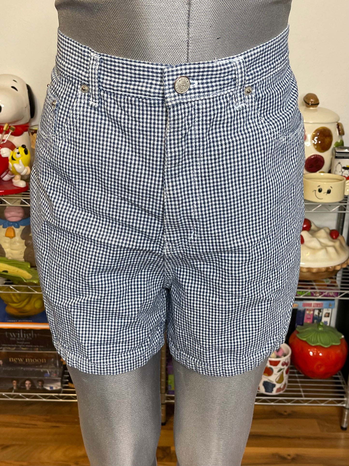 2000s Blue Houndstooth High Waisted Shorts Sz 10 31in