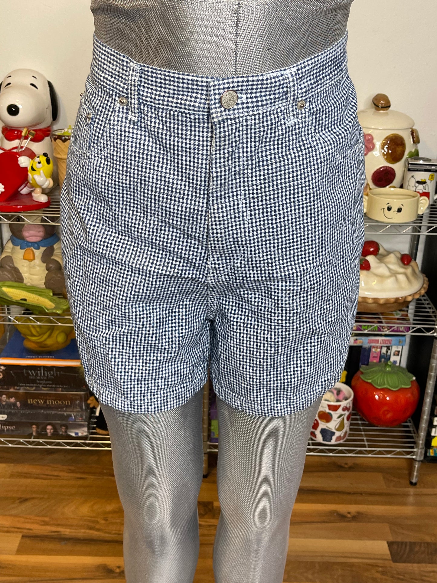 2000s Blue Houndstooth High Waisted Shorts Sz 10 31in