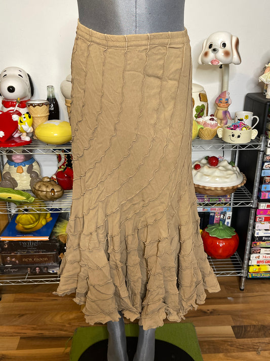 2000s Tan Brown Ruffled Tiered Maxi Skirt Sz M/L
