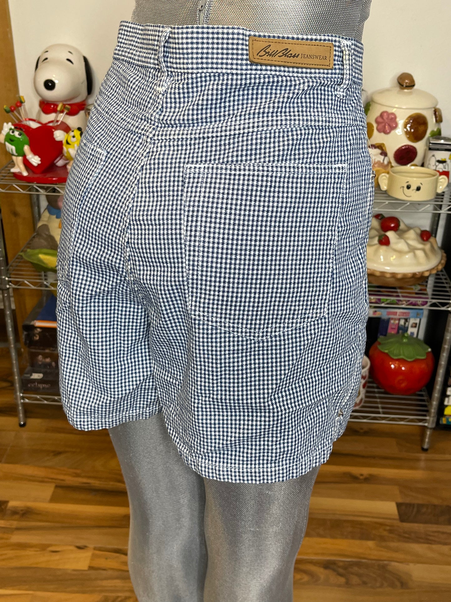 2000s Blue Houndstooth High Waisted Shorts Sz 10 31in