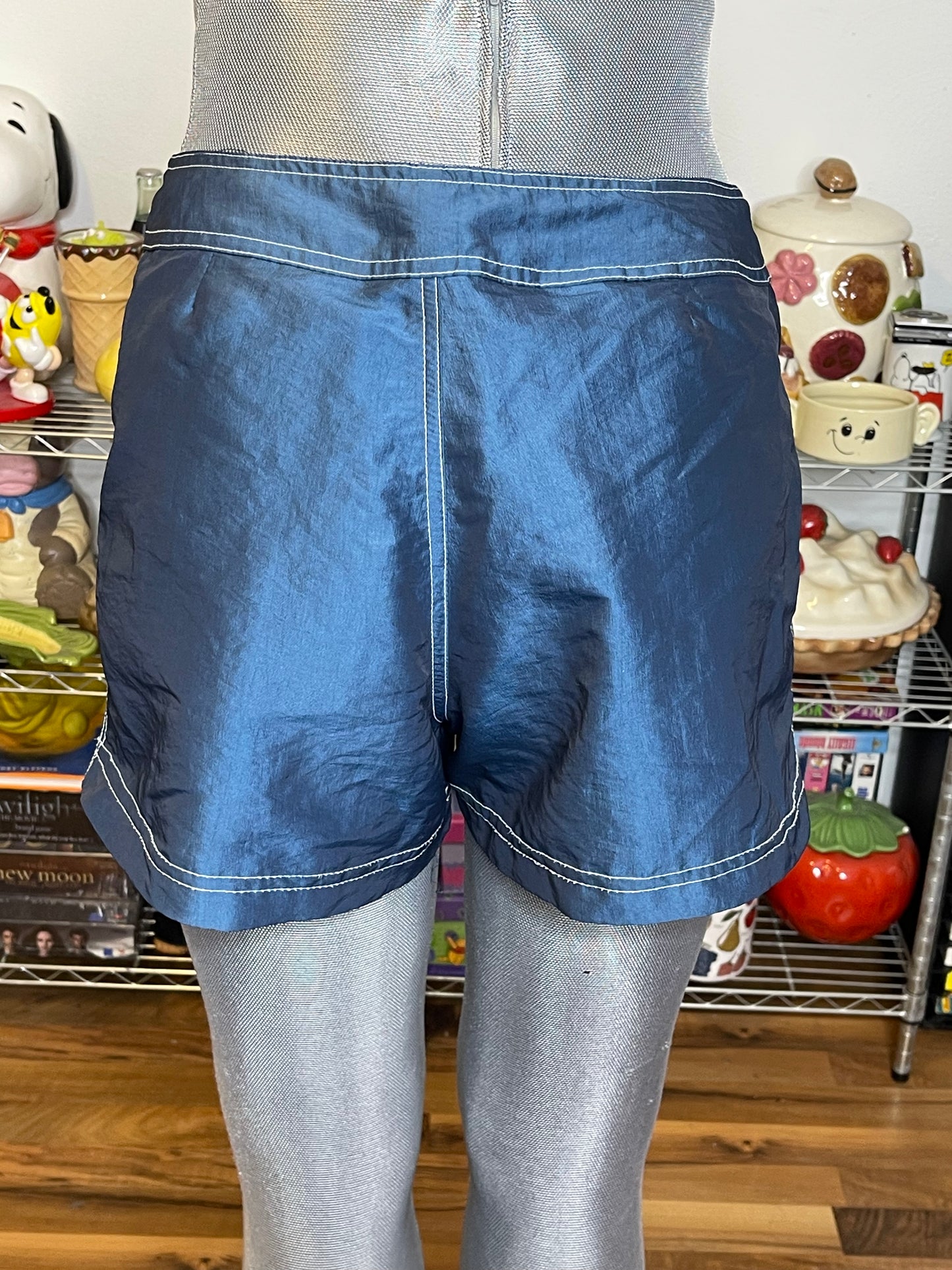 Vintage Blue Iridescent Chrome Surf Shorts Sz 28in