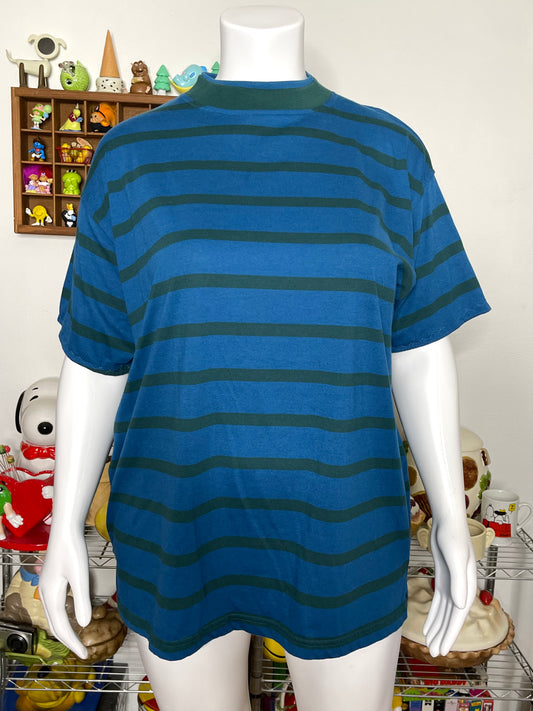 90s blue and green striped oversized tee sz 22W
