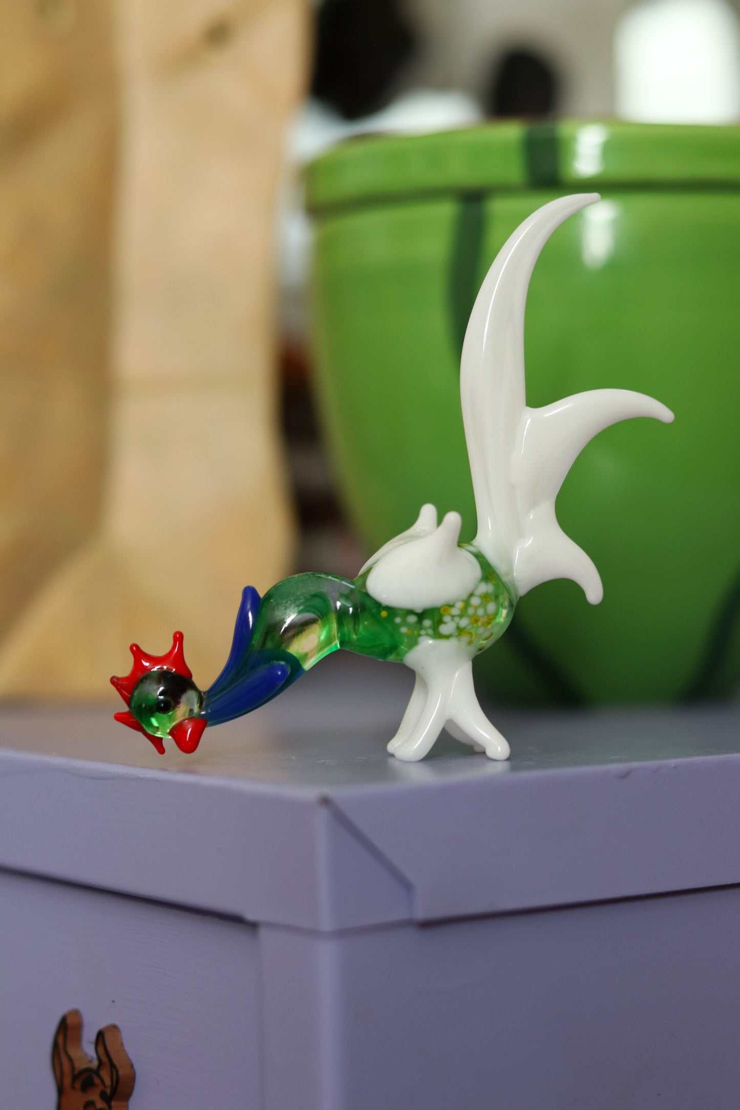 Small Multi Color Glass Rooster Trinket