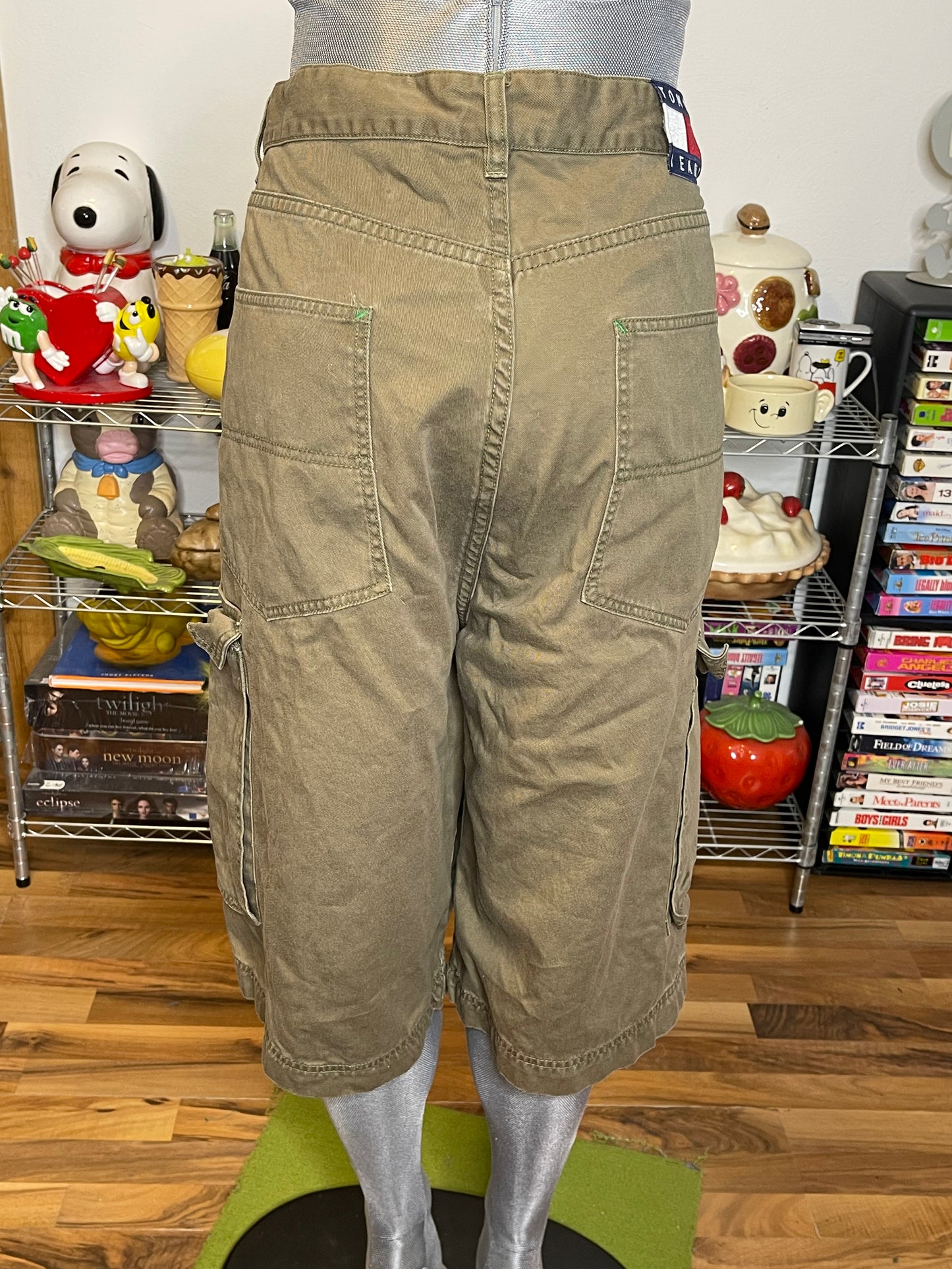Vintage 2000s Tommy Jeans Khaki Green Cargo Shorts Sz 36