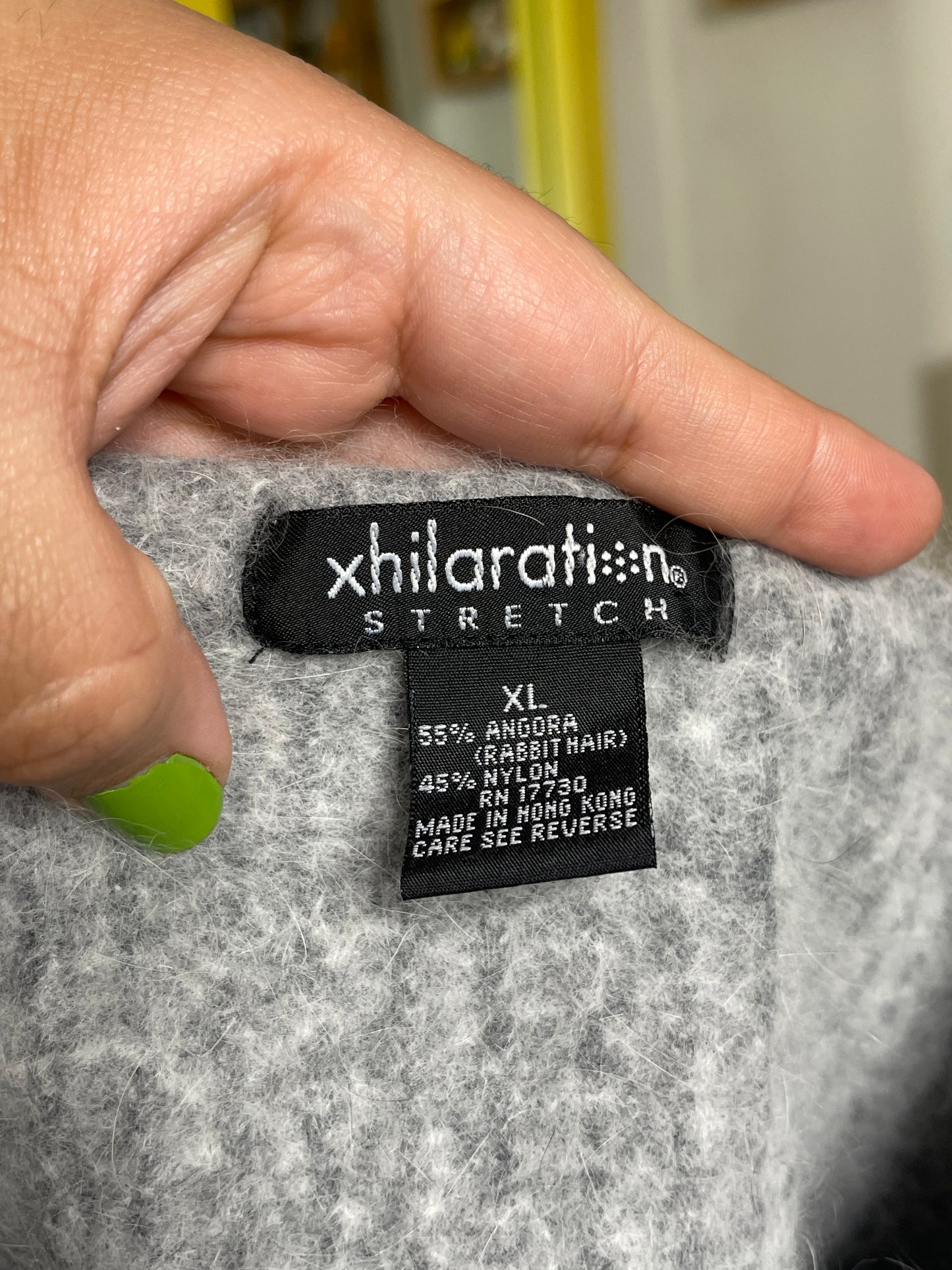 2000s Gray Fuzzy Angora Knit Short Sleeve Cropped Cardigan Sz M
