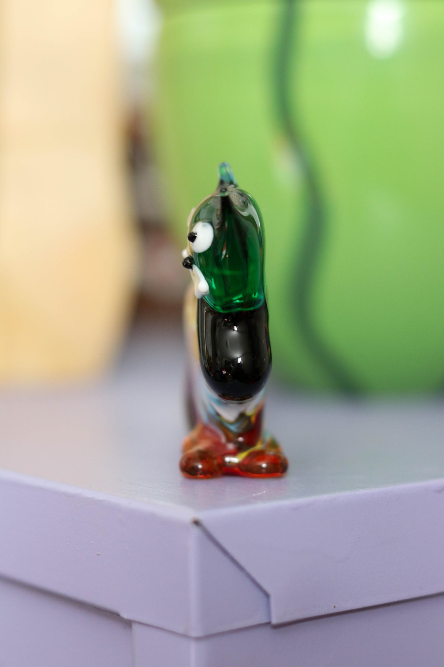 Small Green Multi Color Glass Cat Trinket