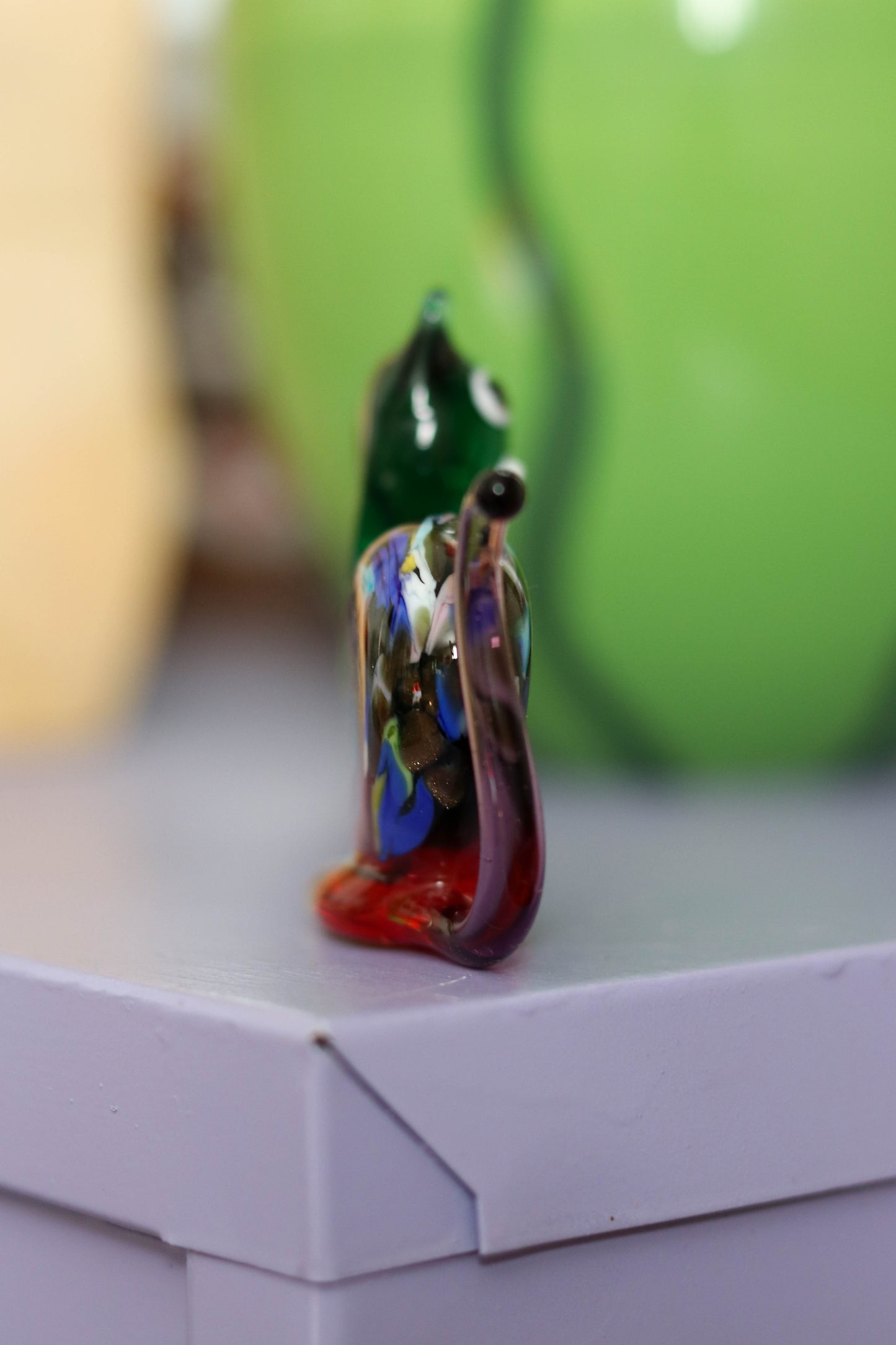 Small Green Multi Color Glass Cat Trinket