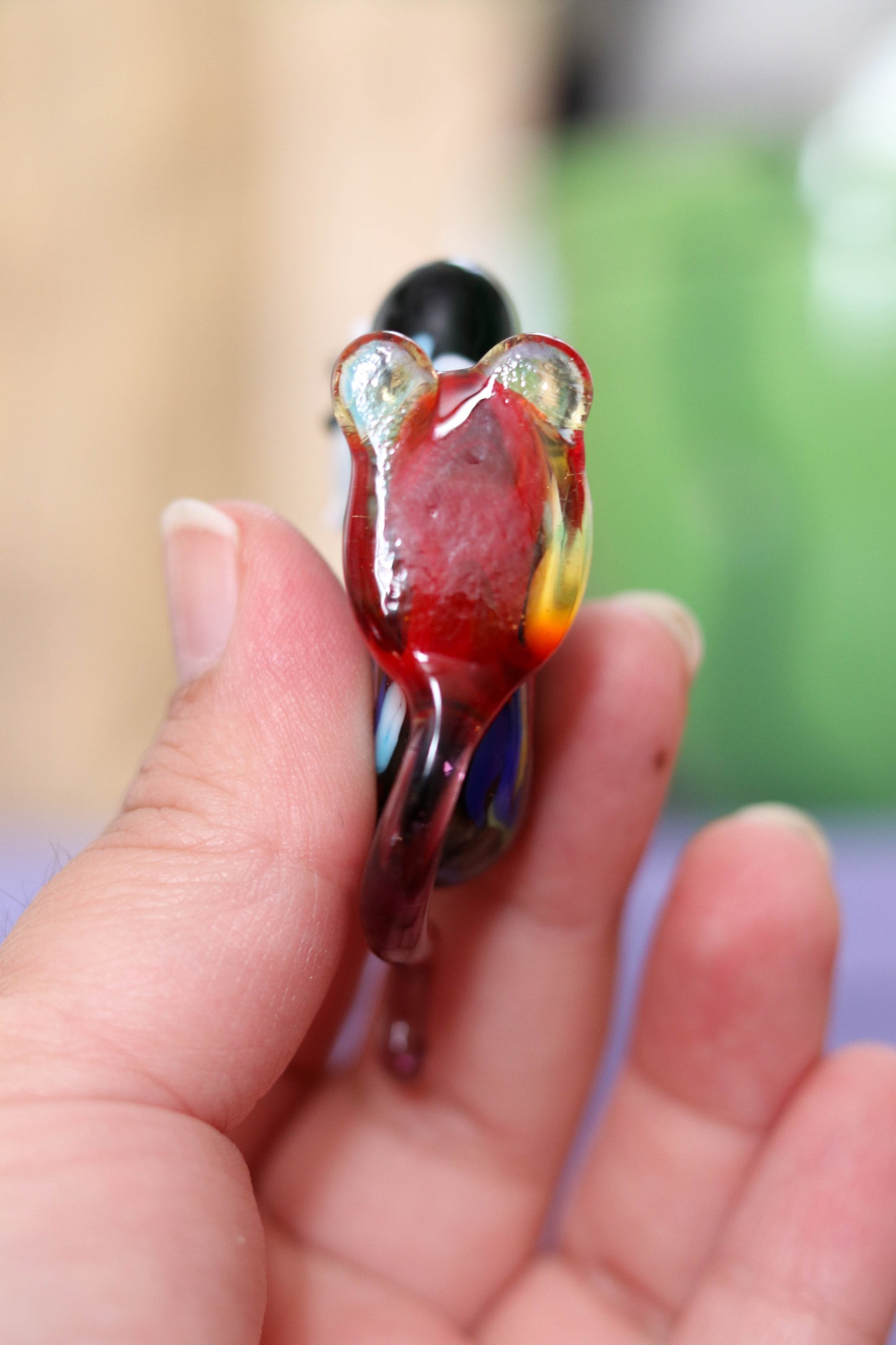Small Green Multi Color Glass Cat Trinket