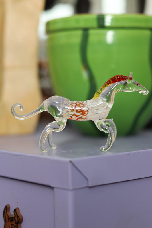 Small Clear Multi Color Glass Horse Trinket