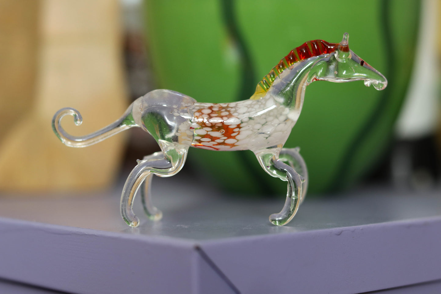Small Clear Multi Color Glass Horse Trinket