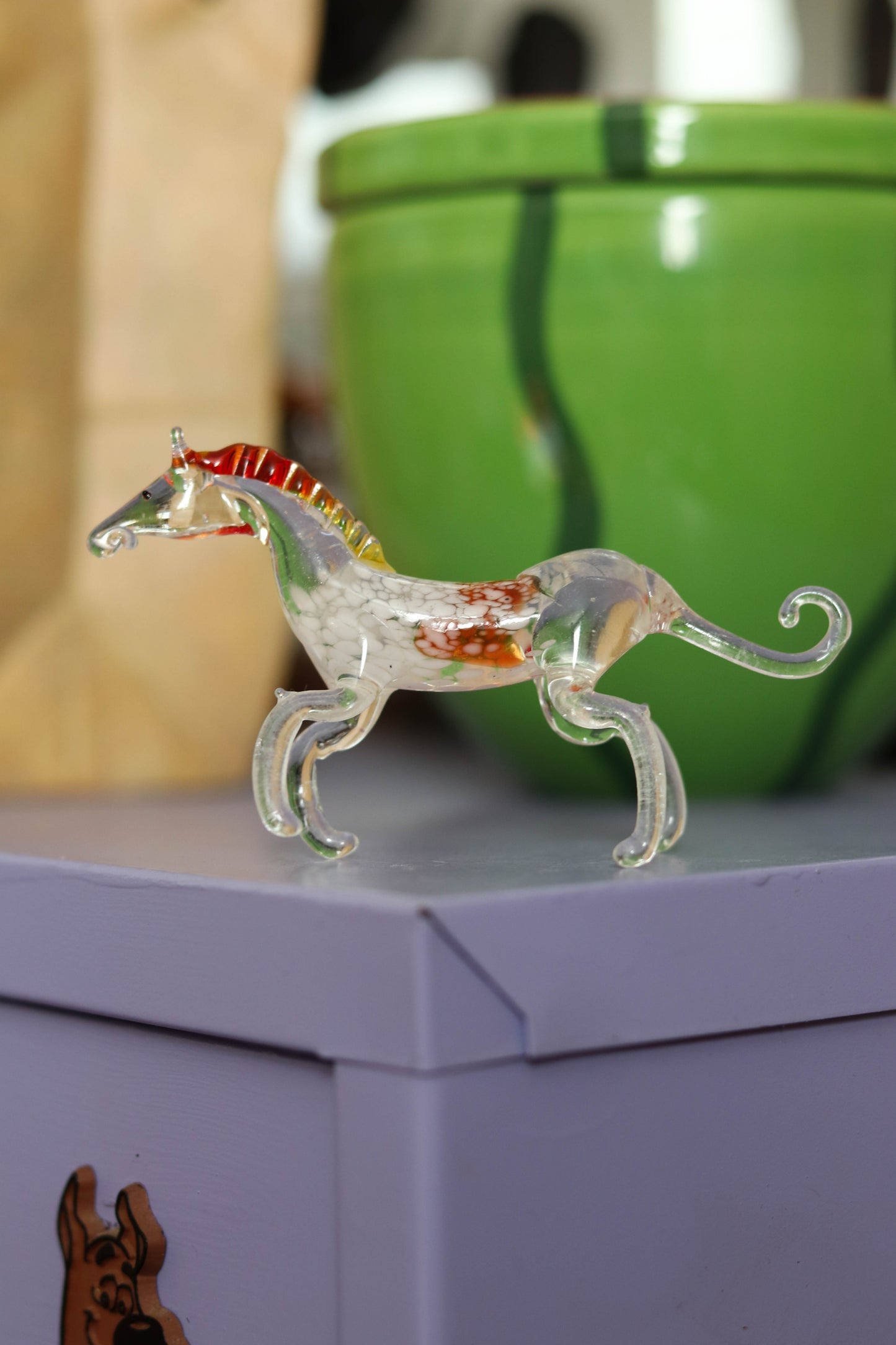 Small Clear Multi Color Glass Horse Trinket