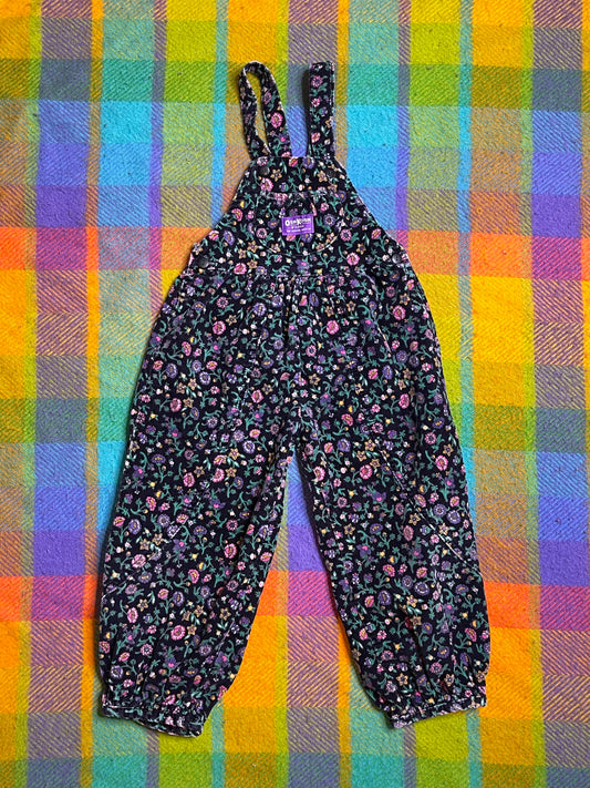 Vintage Corduroy Floral Oshkosh B'Gosh Kid Overalls Sz 5