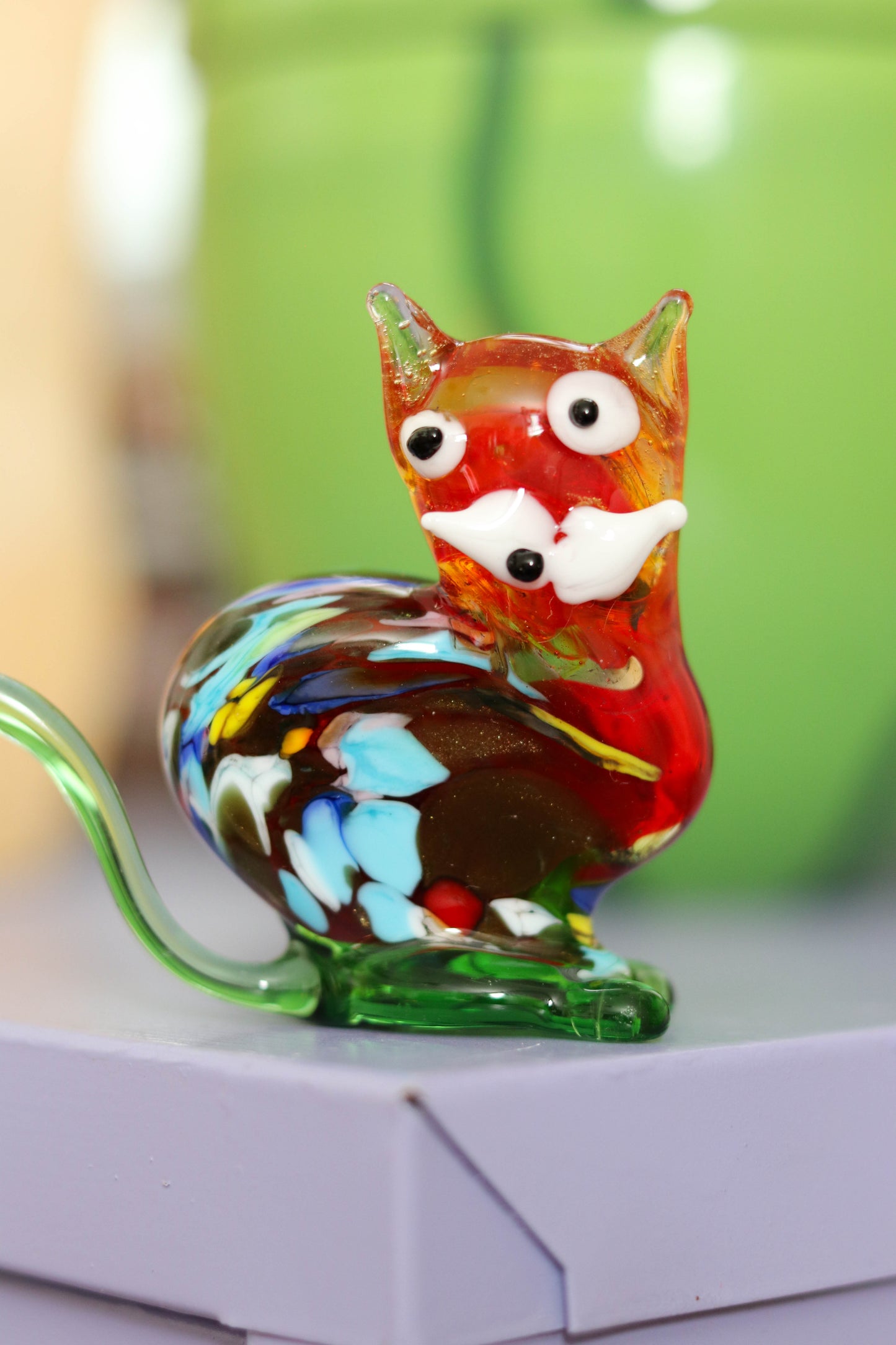 Small Orange Multi Color Glass Cat Trinket