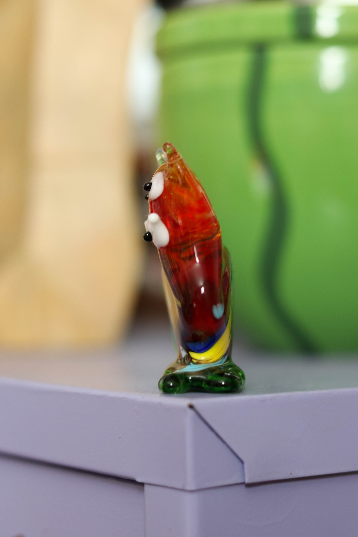 Small Orange Multi Color Glass Cat Trinket