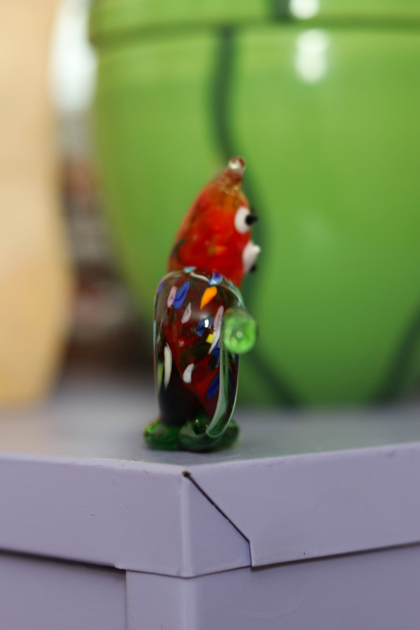 Small Orange Multi Color Glass Cat Trinket