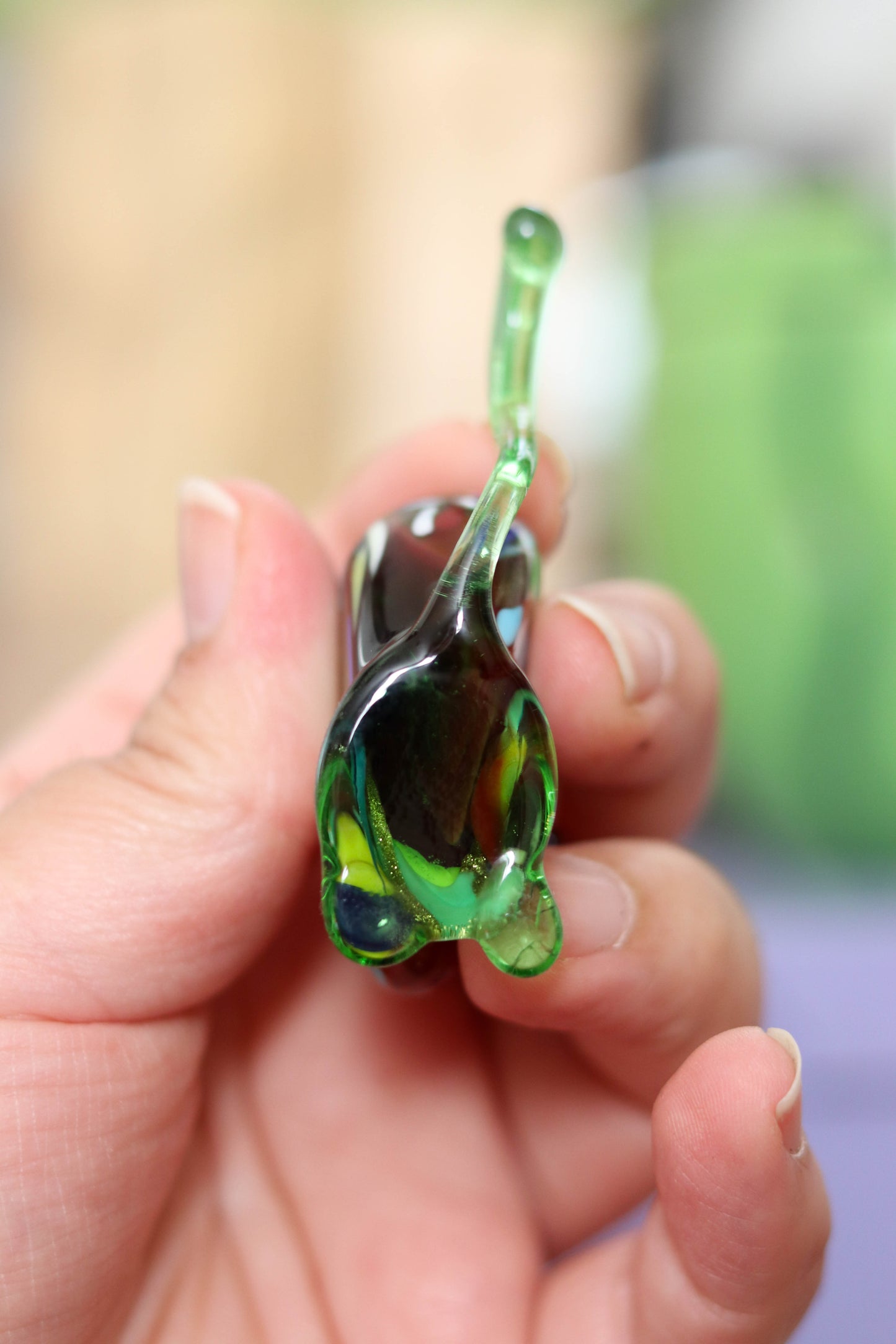Small Orange Multi Color Glass Cat Trinket